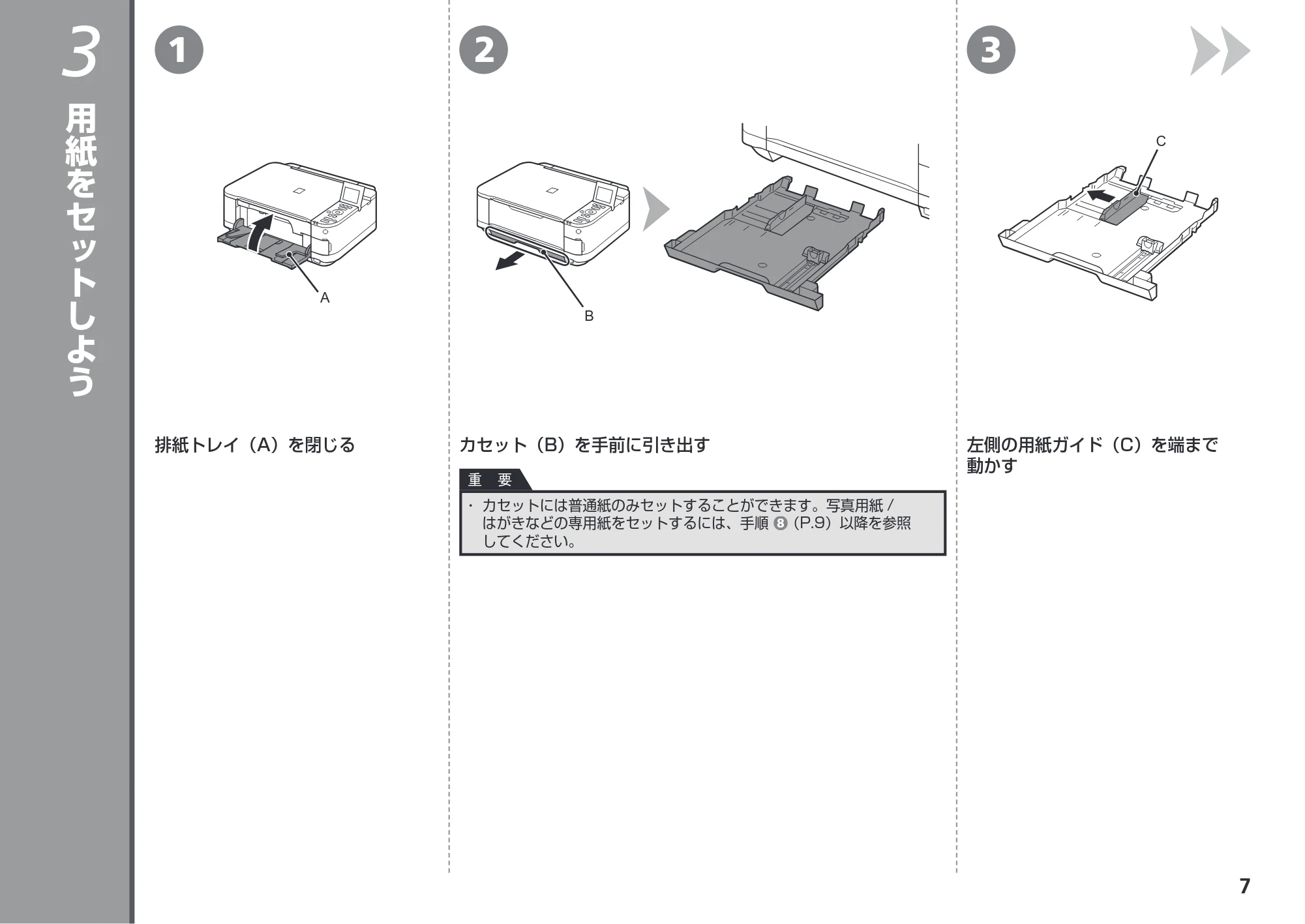 キヤノン PIXUS MG5130 かんたんスタートガイド (PDF形式/3.74Mバイト) — 用紙をセットしよう — 原本ページ — 9ページ