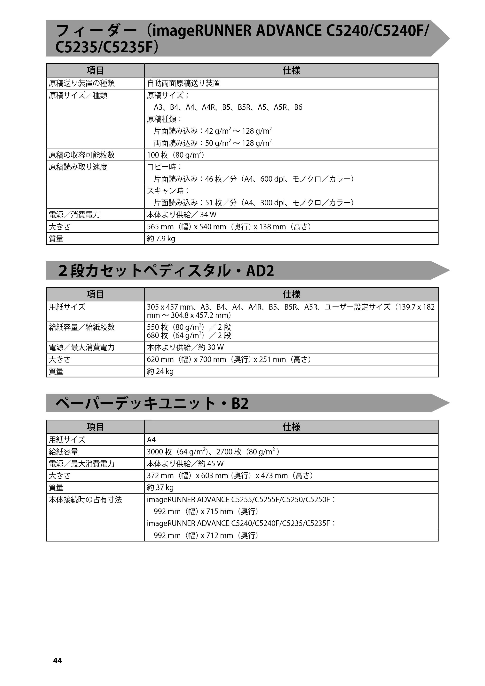 キヤノン imageRUNNER ADVANCE C5255F/C5255F-R/C5255/C5250F/C5250/C5240F/C5240F-R/C5240/C5235F/C5235 はじめにお読みください 2014年11月5日更新(PDF:2.36MB) — フィーダー(imageRUNNER ADVANCE C5240/C5240F/C5235/C5235F) — 原本ページ — 46ページ