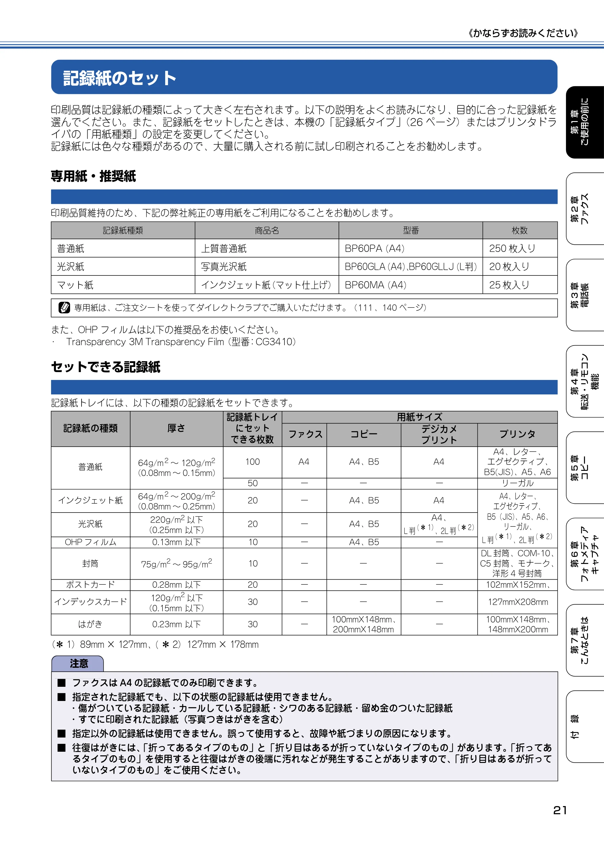 ブラザー MFC-410CN 取扱説明書（本体） — 記録紙のセット — 原本ページ — 22ページ
