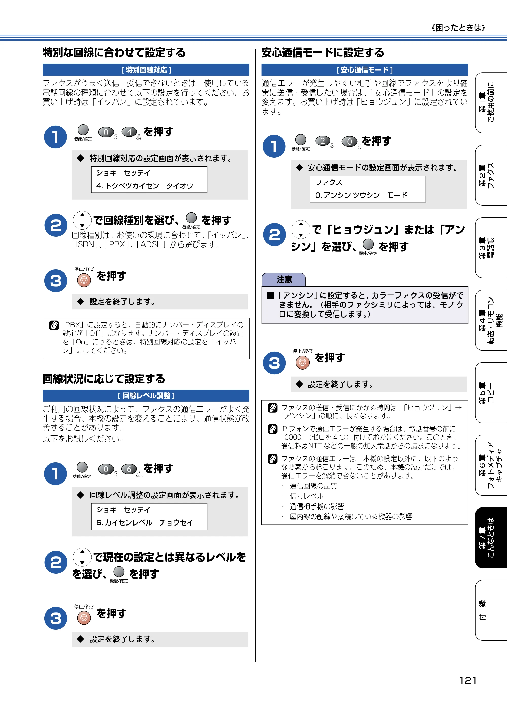 ブラザー MFC-410CN 取扱説明書（本体） — 特別な回線に合わせて設定する — 原本ページ — 122ページ