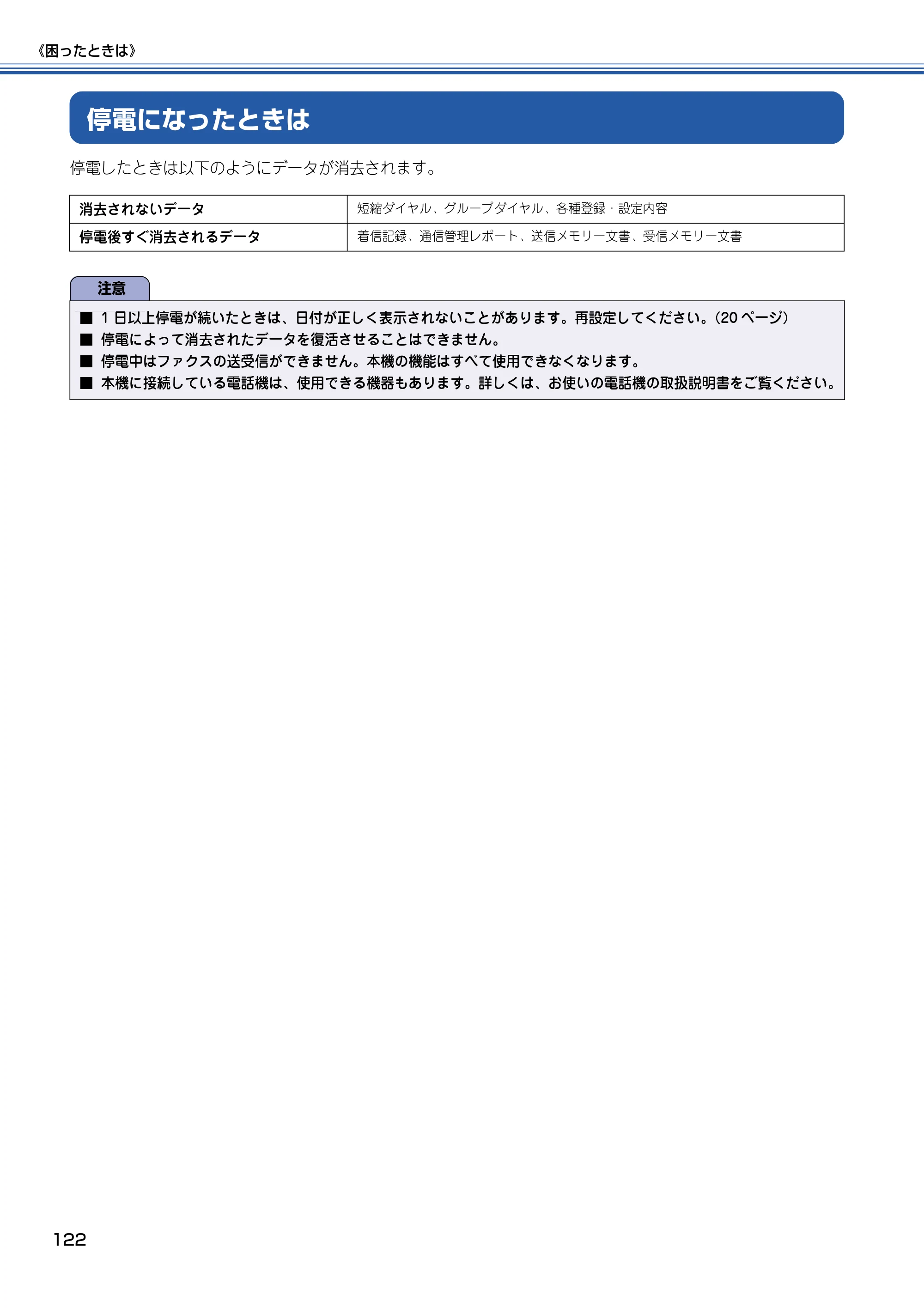 ブラザー MFC-410CN 取扱説明書（本体） — 停電になったときは — 原本ページ — 123ページ