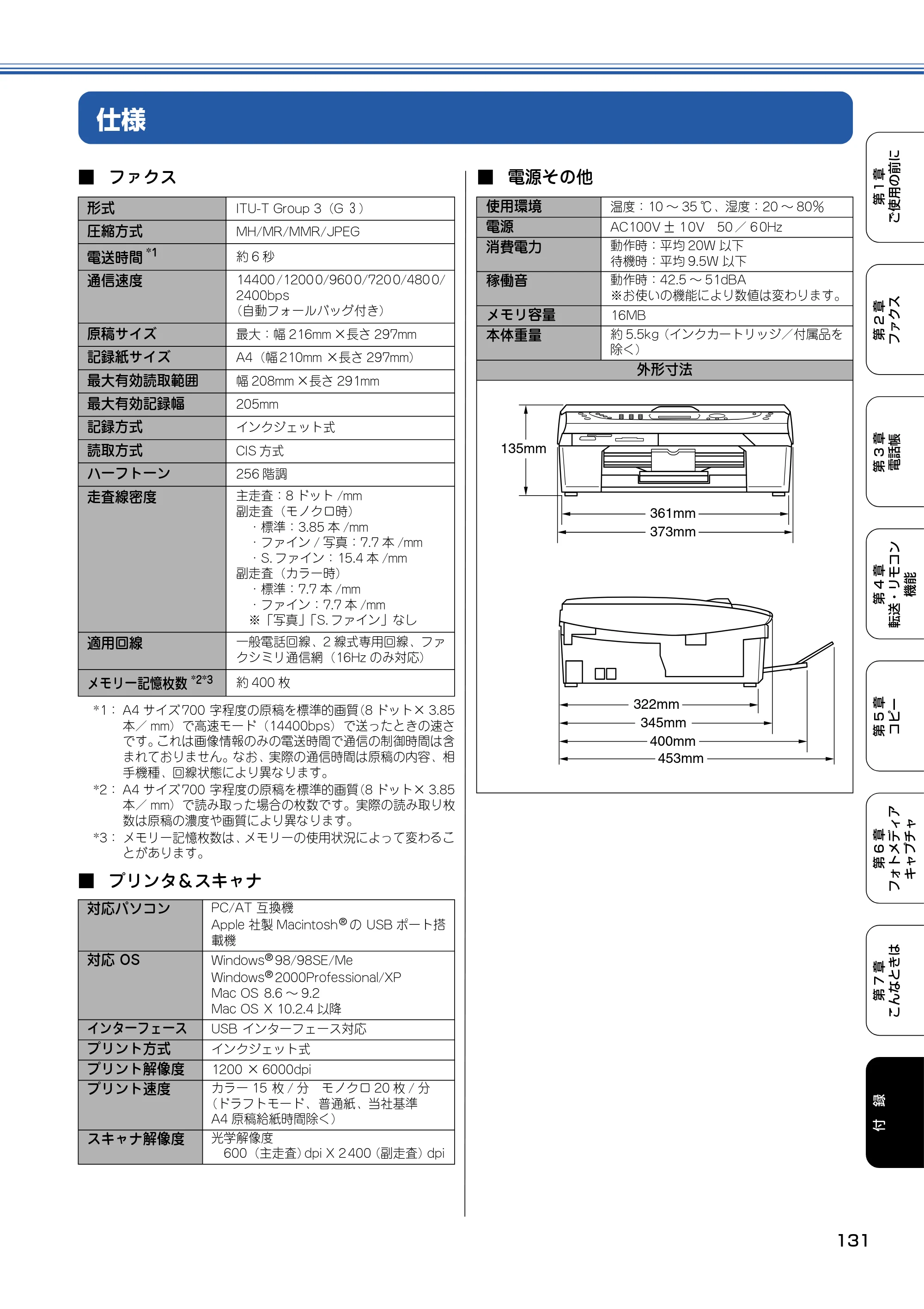 ブラザー MFC-410CN 取扱説明書（本体） — 仕様 — 原本ページ — 132ページ