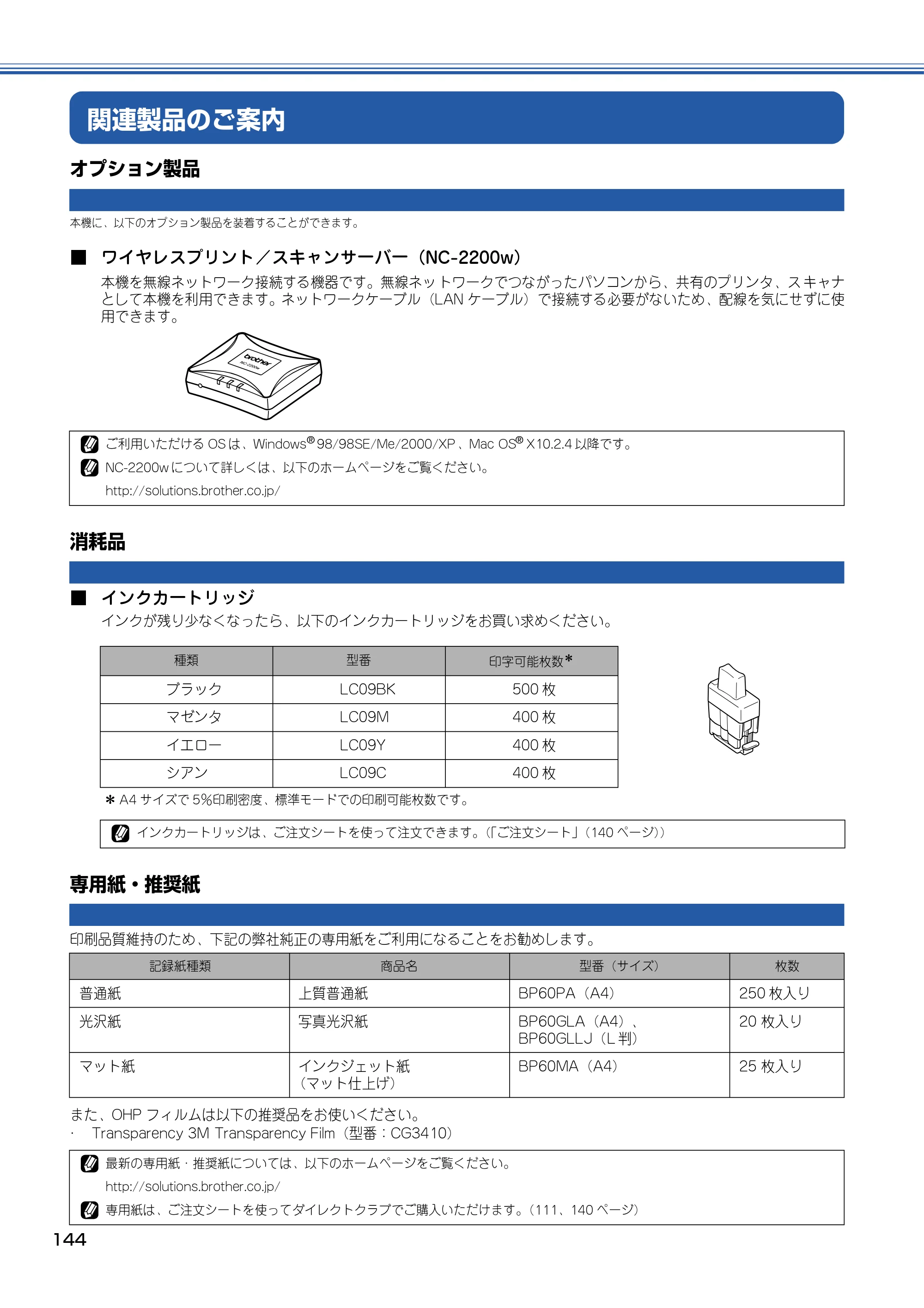 ブラザー MFC-410CN 取扱説明書（本体） — 関連製品のご案内 — 原本ページ — 145ページ