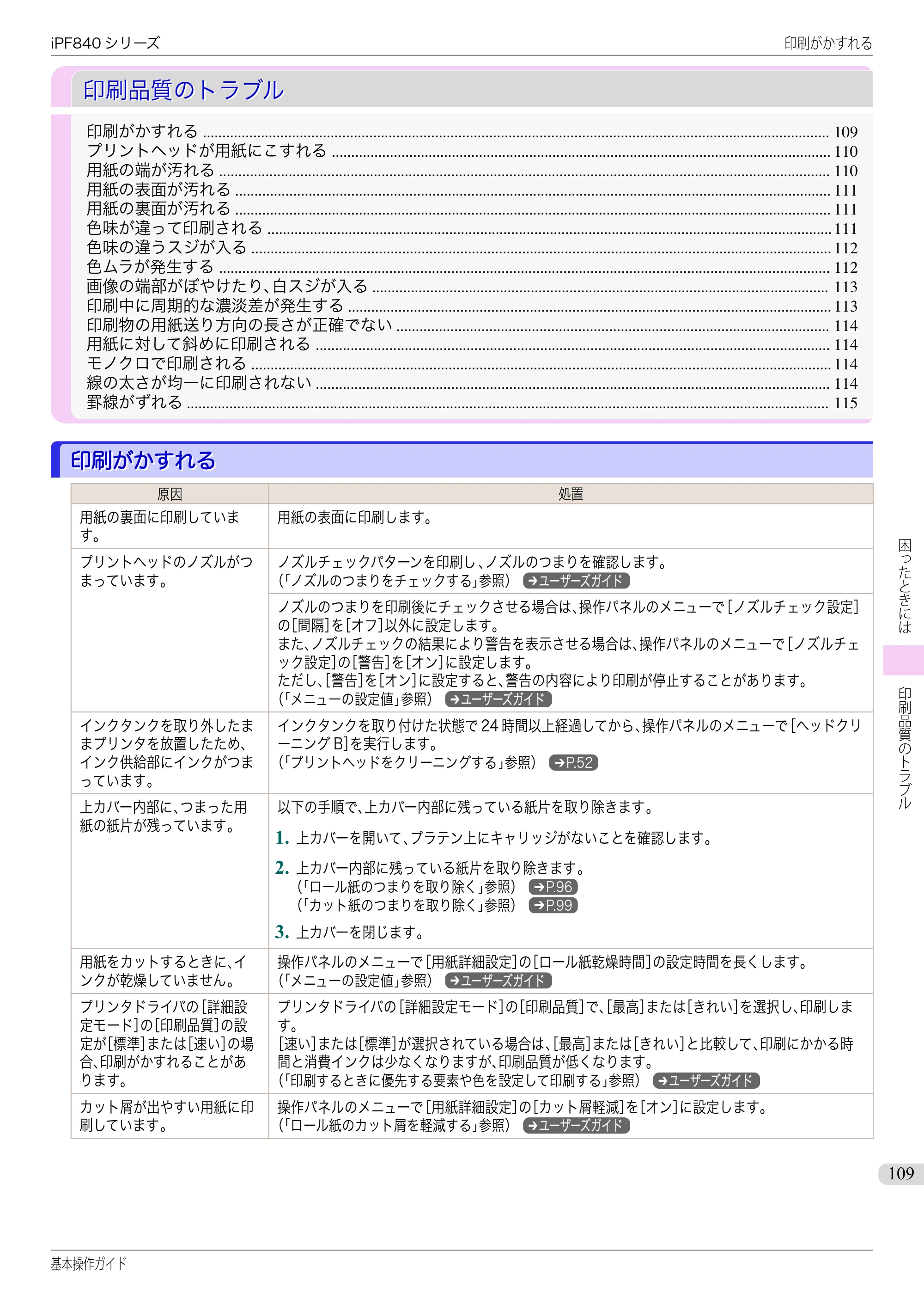 キヤノン iPF830/840/850 iPF840 基本操作ガイド（PDF：7.27MB） — 印刷品質のトラブル — 原本ページ — 109ページ