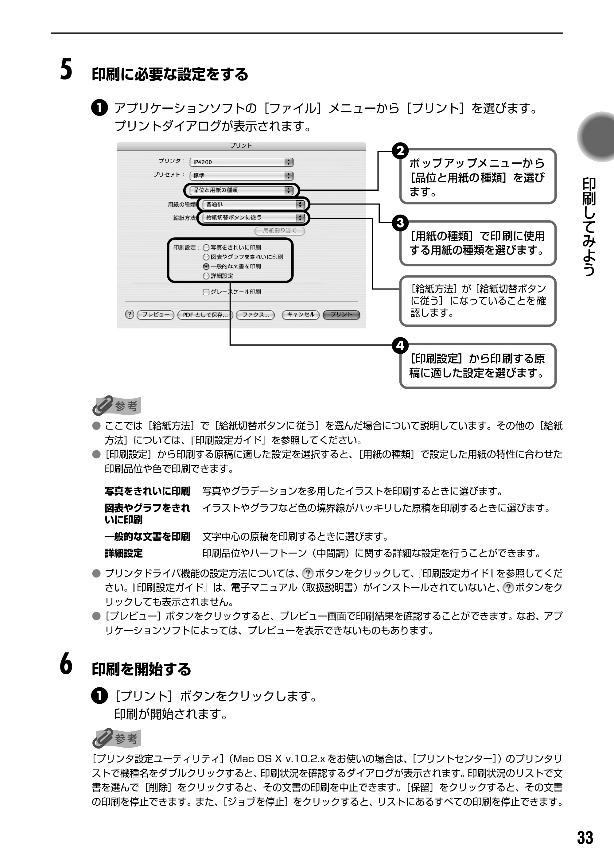 キヤノン PIXUS iP4200 基本操作ガイド （PDF形式／18.35Mバイト） — PictBridge 対応機器を接続する — 原本ページ — 35ページ