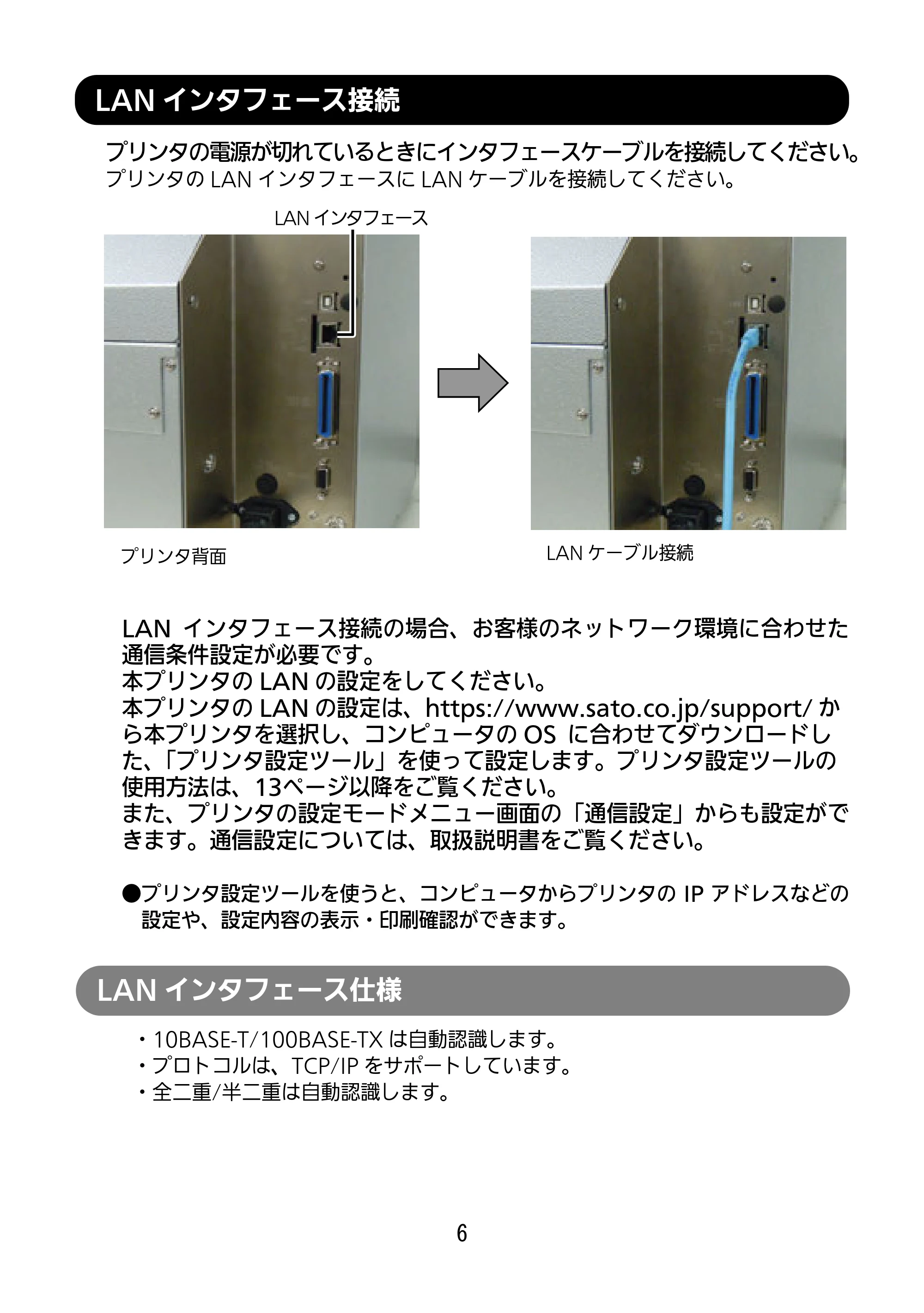 サトー SG112T / R セットアップガイド（第3版） — LANインタフェース接続 — 原本ページ — 7ページ