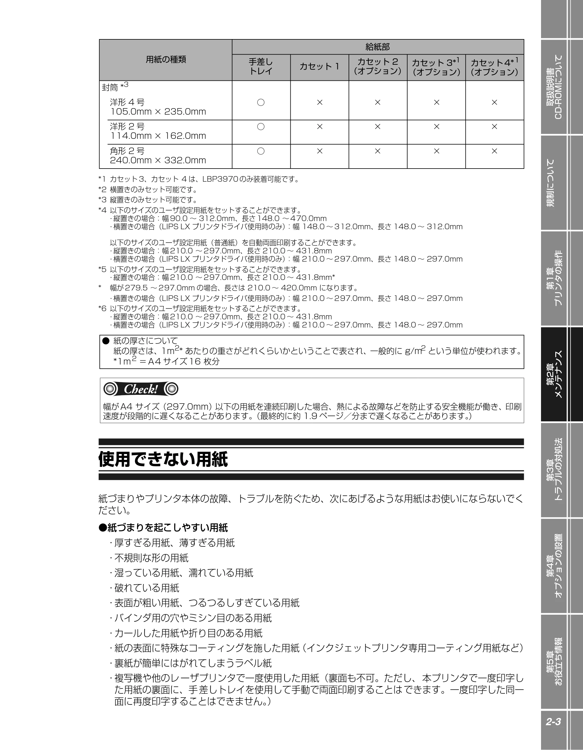 キヤノン LBP3970/3920 かんたん操作ガイド 2007年1月25日掲載 （PDF形式／5.19Mバイト） — 使用できない用紙 — 原本ページ — 19ページ