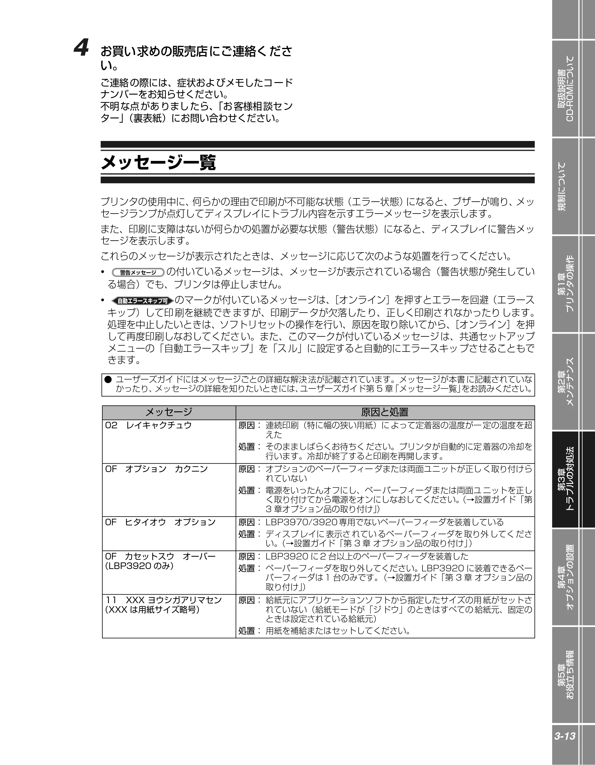 キヤノン LBP3970/3920 かんたん操作ガイド 2007年1月25日掲載 （PDF形式／5.19Mバイト） — メッセージ一覧 — 原本ページ — 63ページ