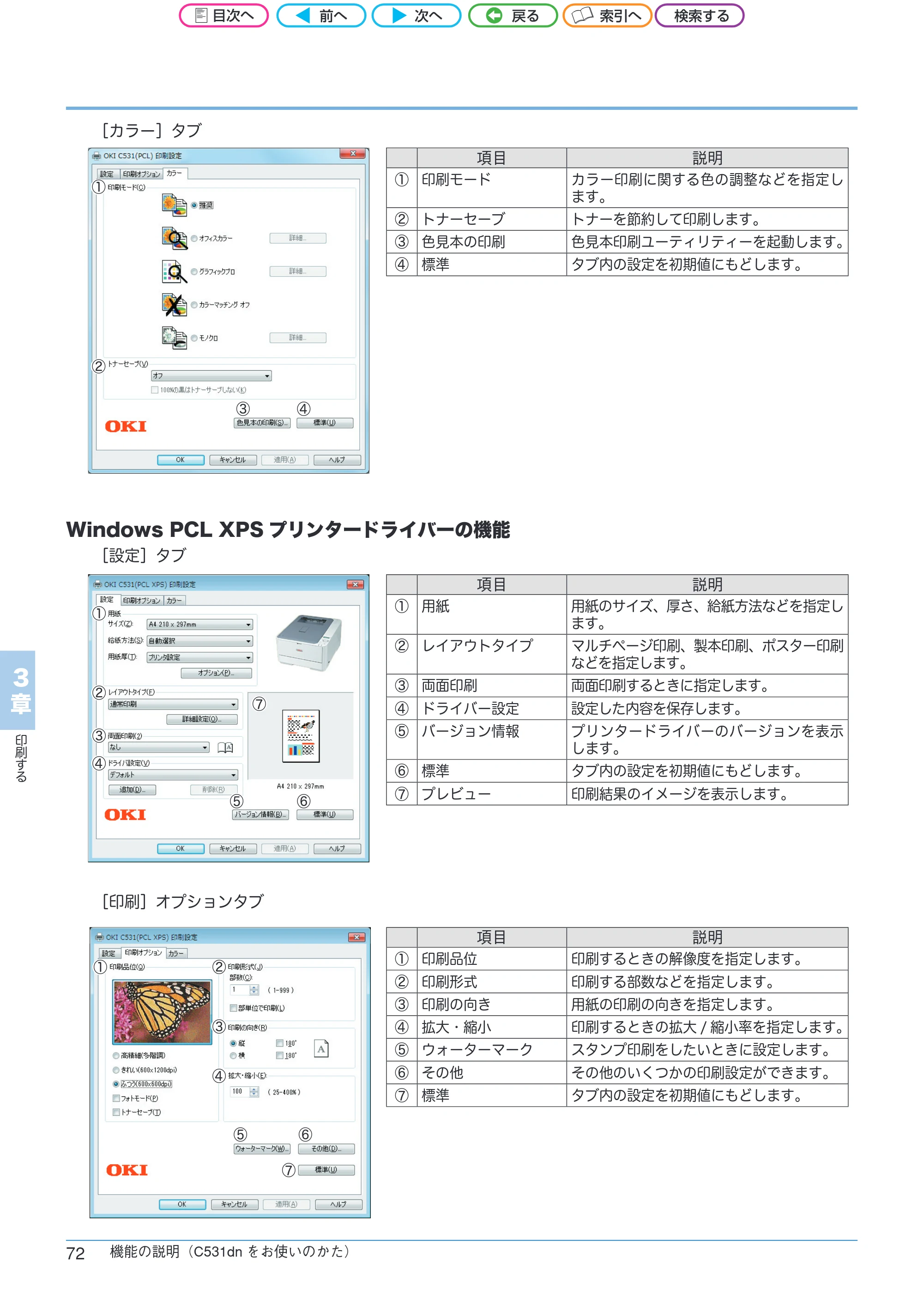 沖電気 C301dn / C312dn / C511dn ユーザーズマニュアル セットアップと使いかた編 言語 : 日本語 ac1 (サイズ: 32.7 MB) — Windows PCL XPSプリンタードライバーの機能 — 原本ページ — 72ページ