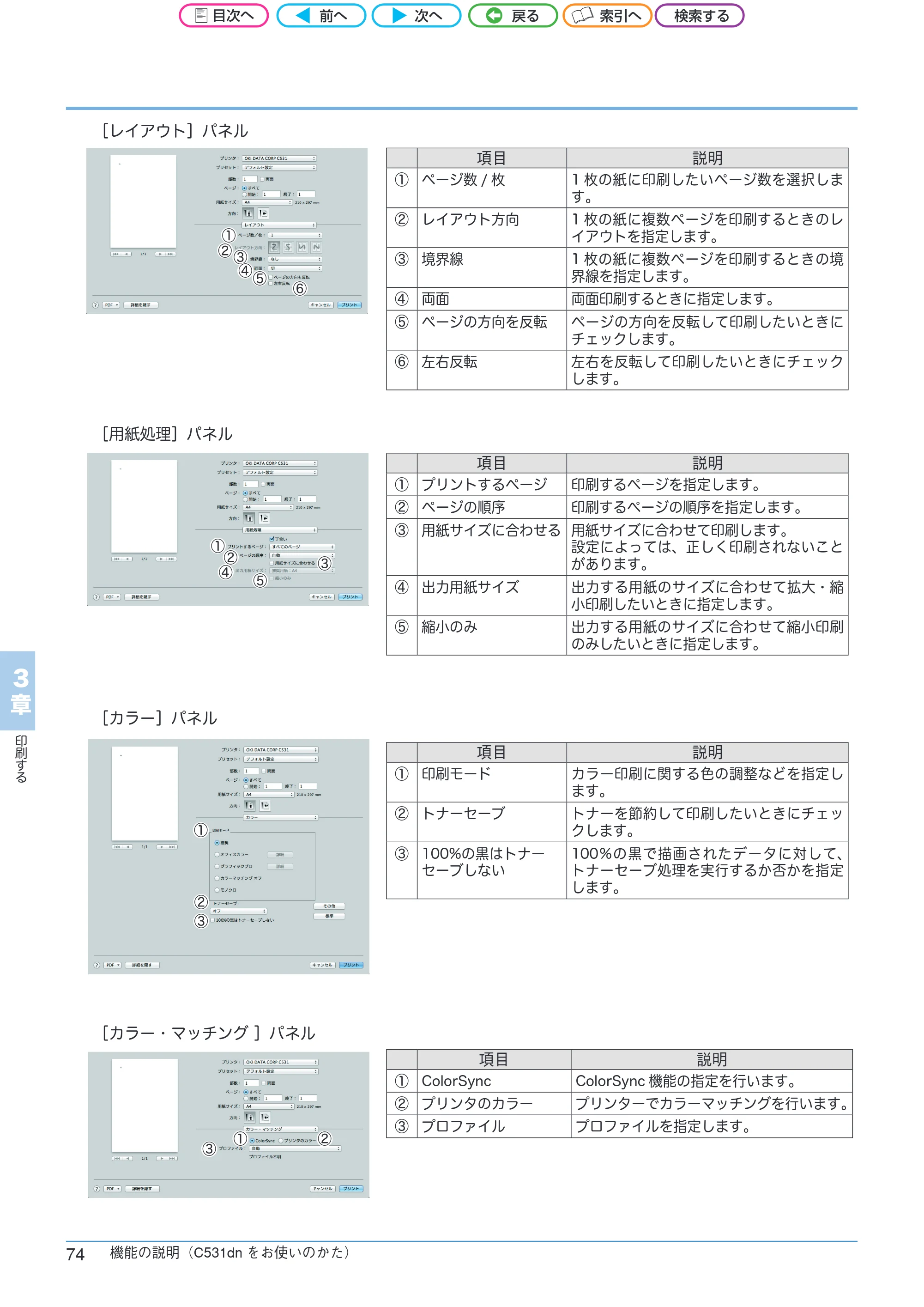 沖電気 C301dn / C312dn / C511dn ユーザーズマニュアル セットアップと使いかた編 言語 : 日本語 ac1 (サイズ: 32.7 MB) — 3 章 印 刷 す る — 原本ページ — 74ページ