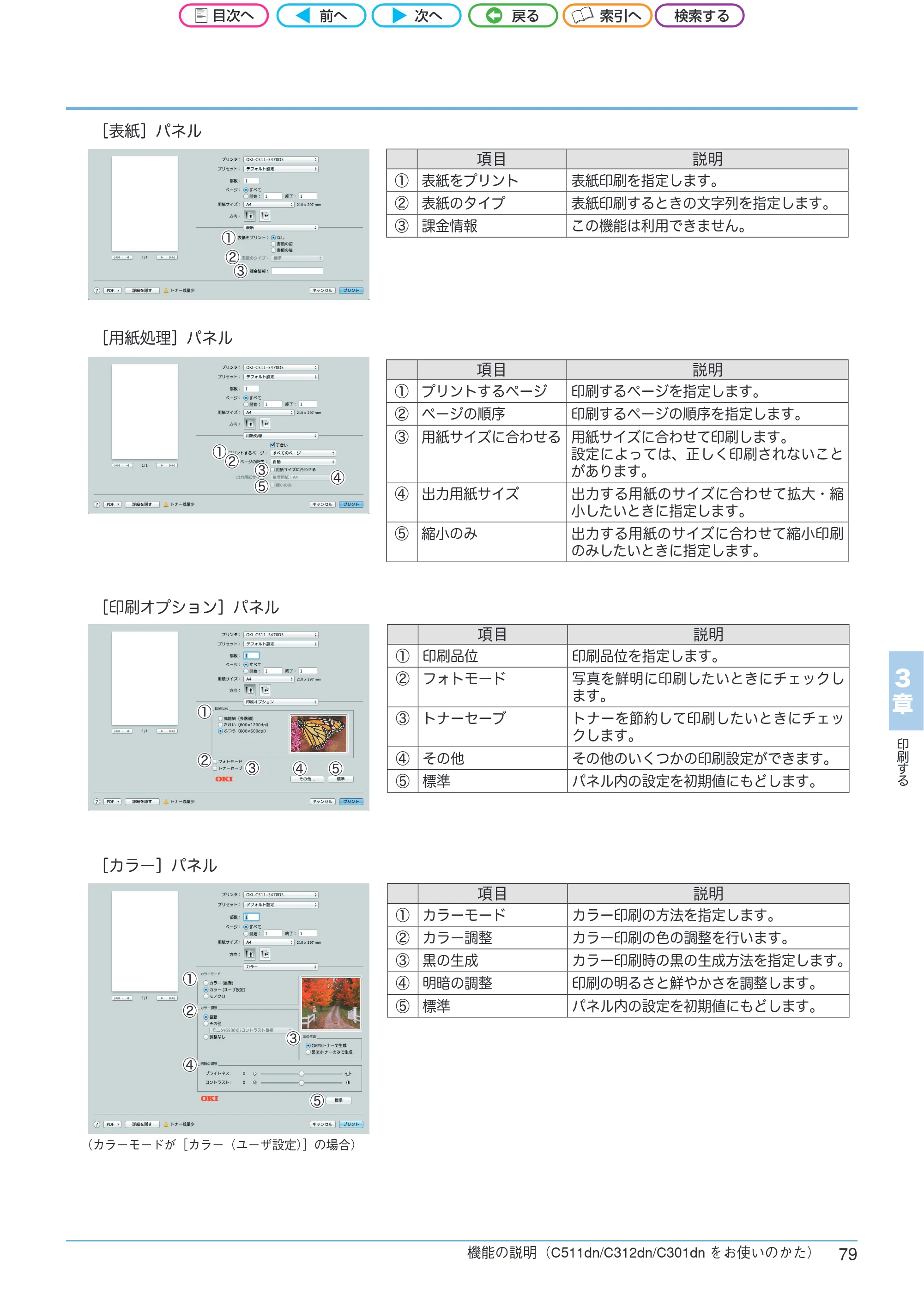 沖電気 C301dn / C312dn / C511dn ユーザーズマニュアル セットアップと使いかた編 言語 : 日本語 ac1 (サイズ: 32.7 MB) — 3 章 印 刷 す る — 原本ページ — 79ページ