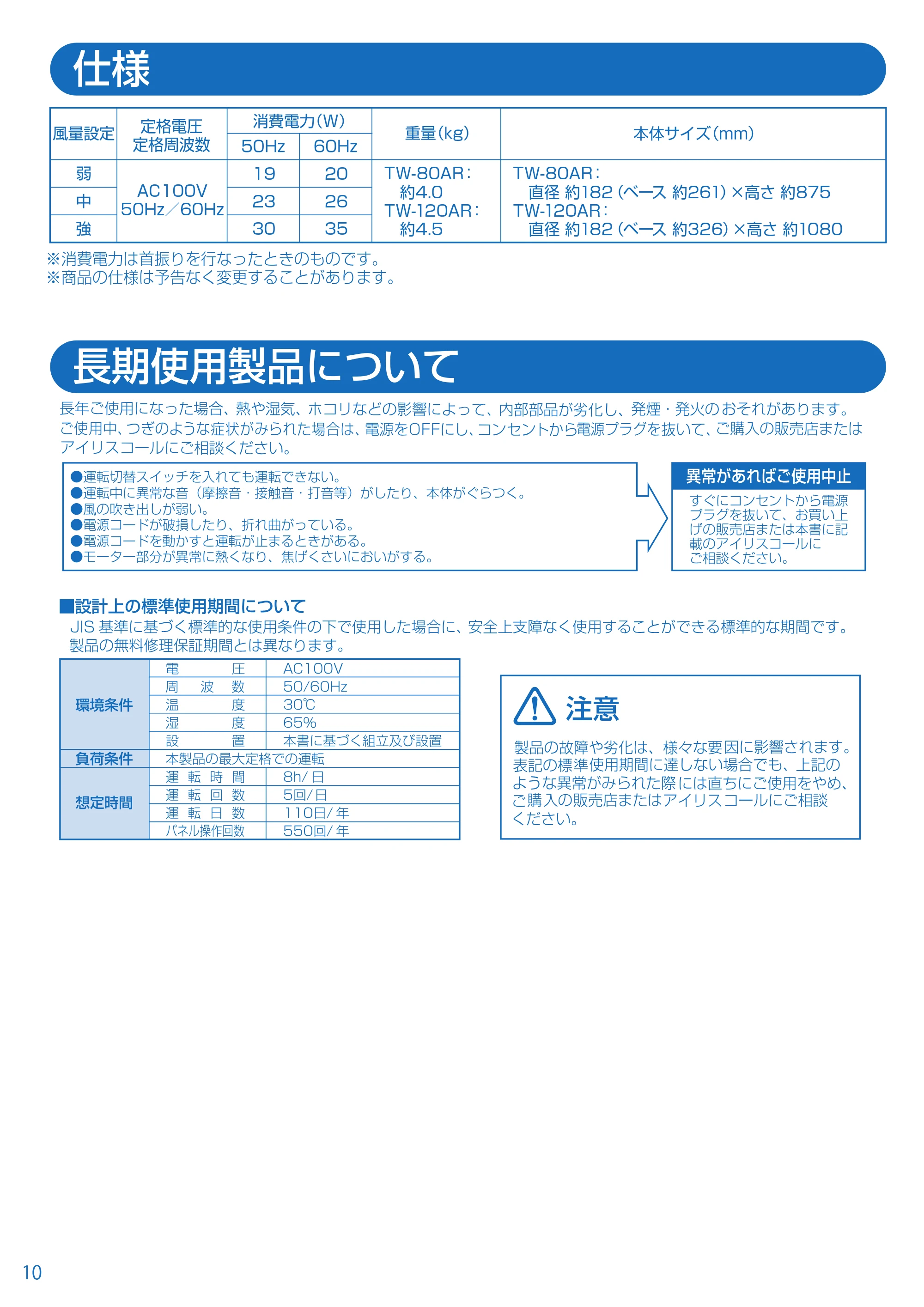 アイリスオーヤマ TW-120AR 取扱説明書 — TW-80AR_10.pdf — 原本ページ — 10ページ