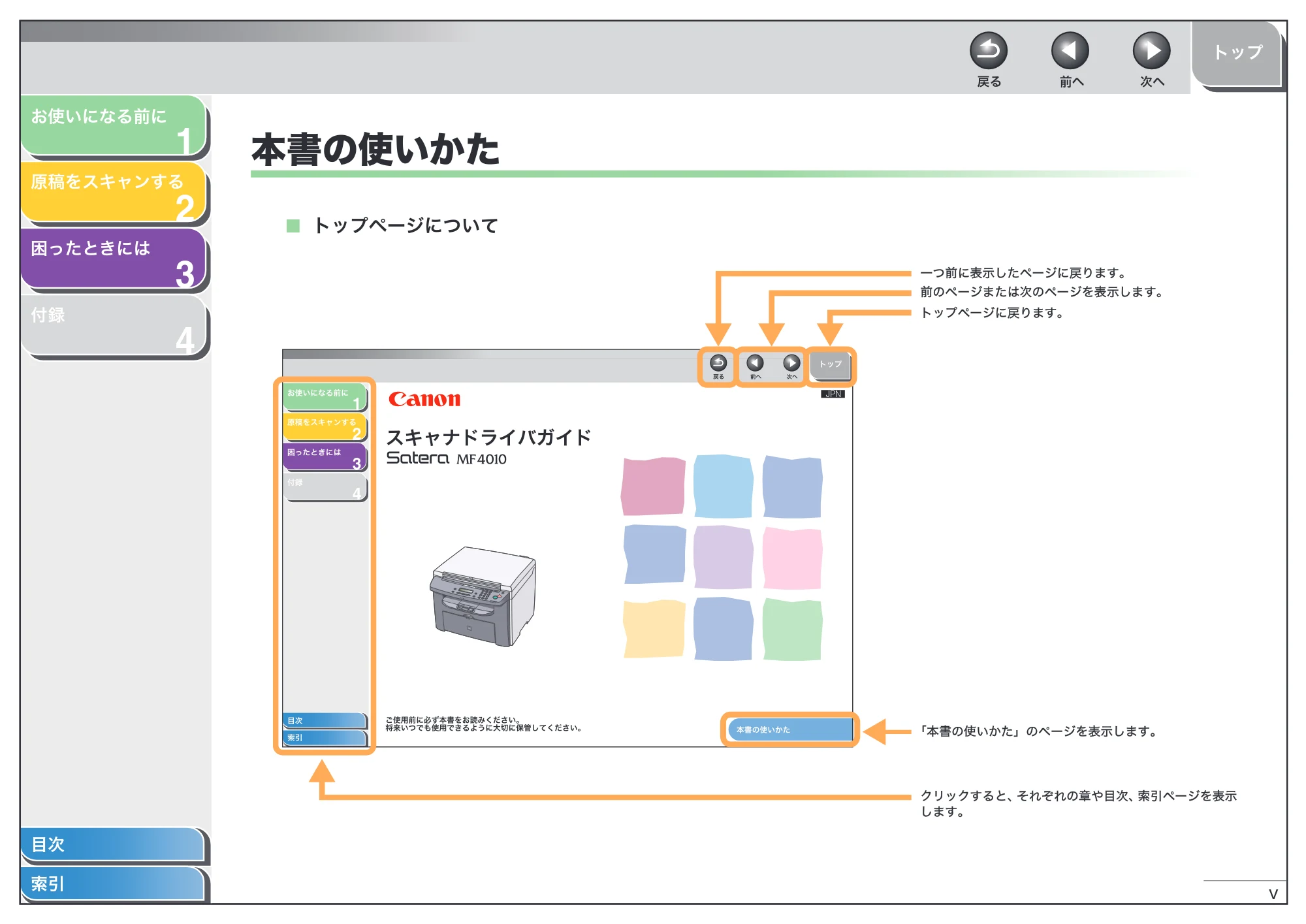 キヤノン MF4010 スキャナードライバーガイド (PDF形式/2.32Mバイト) — 本書の使いかた — 原本ページ — 6ページ