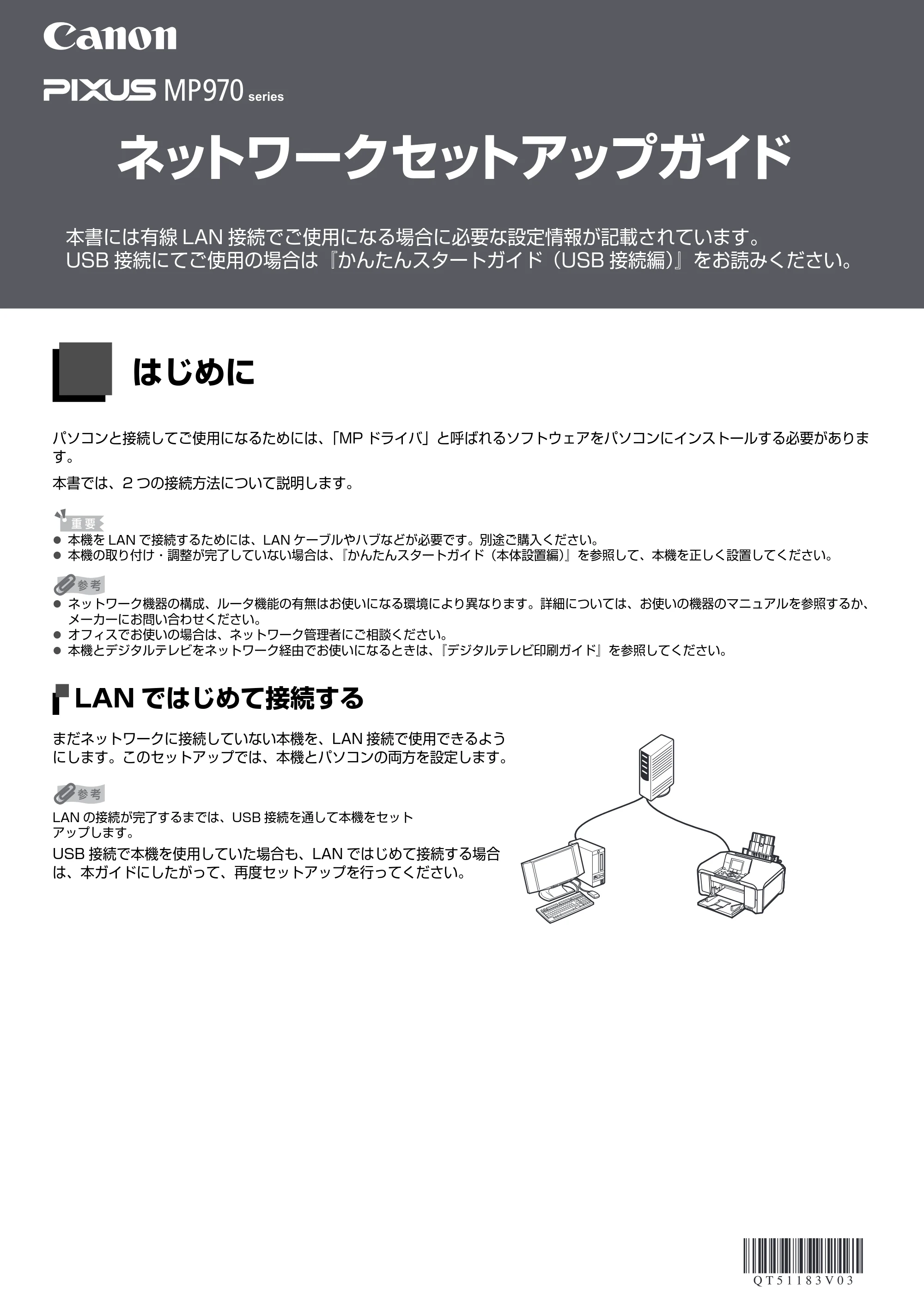キヤノン PIXUS MP970 ネットワークセットアップガイド （PDF形式／4.43Mバイト） — はじめに — 原本ページ — 1ページ