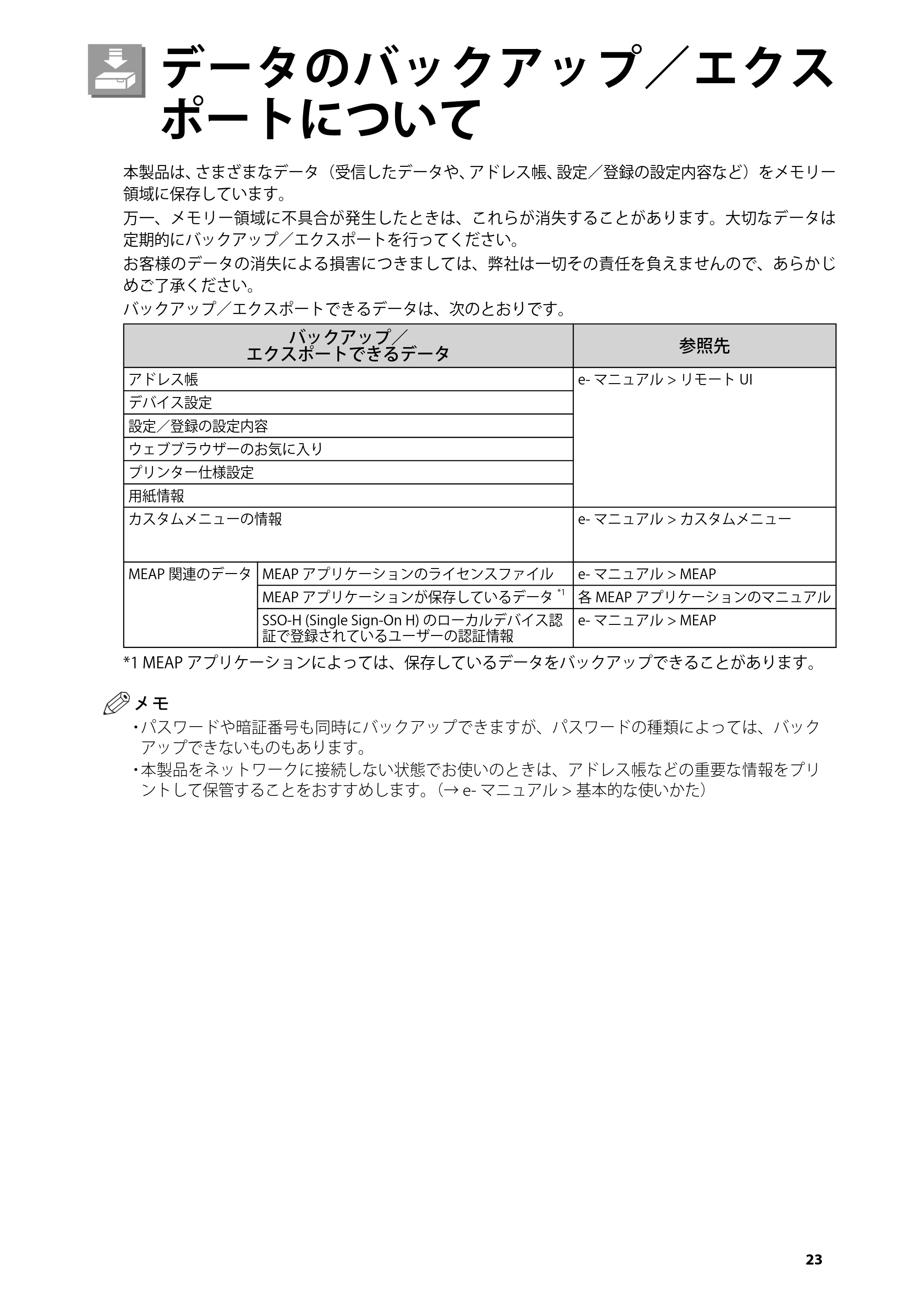 キヤノン imageRUNNER-ADVANCE C2030F/C2030F-R/C2030/C2020F/C2020 はじめにお読みください 2011年3月29日更新 （PDF形式／3.38Mバイト） — データのバックアップ／エクスポートについて — 原本ページ — 25ページ