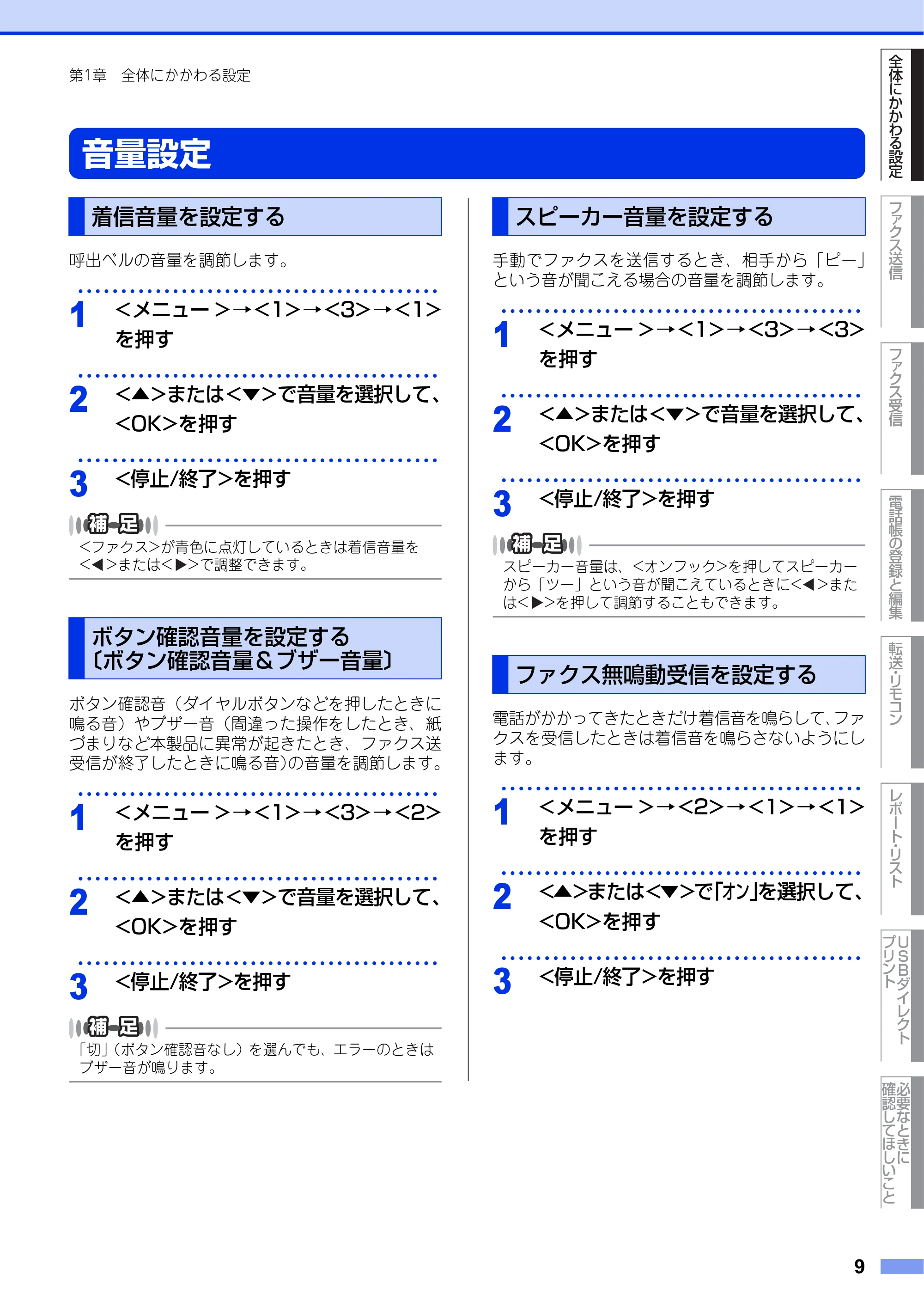 ブラザー MFC-9460CDN ユーザーズガイド ～応用編～ — 音量設定 — 原本ページ — 9ページ