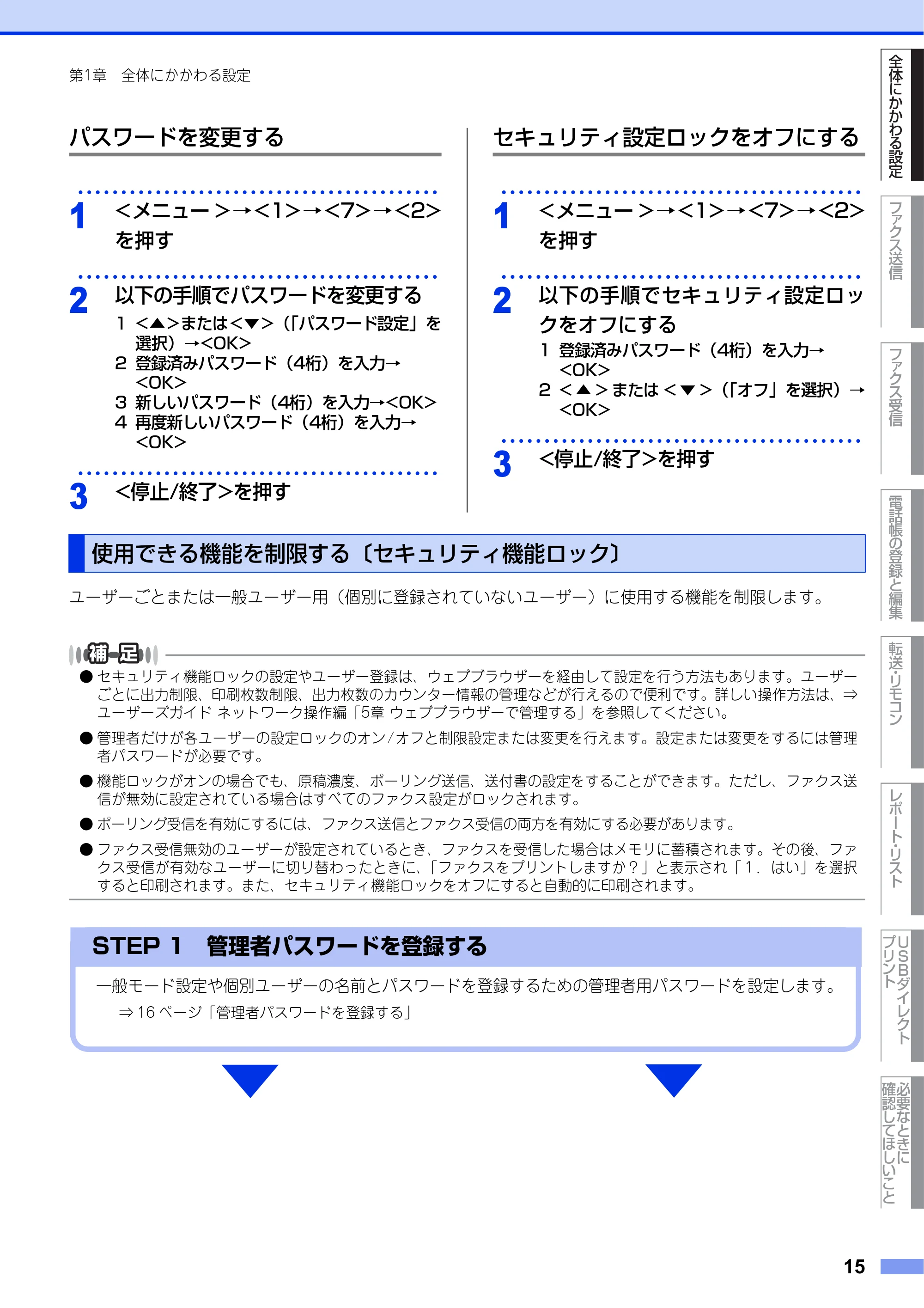 ブラザー MFC-9460CDN ユーザーズガイド ～応用編～ — 使用できる機能を制限する〔セキュリティ機能ロック〕 — 原本ページ — 15ページ