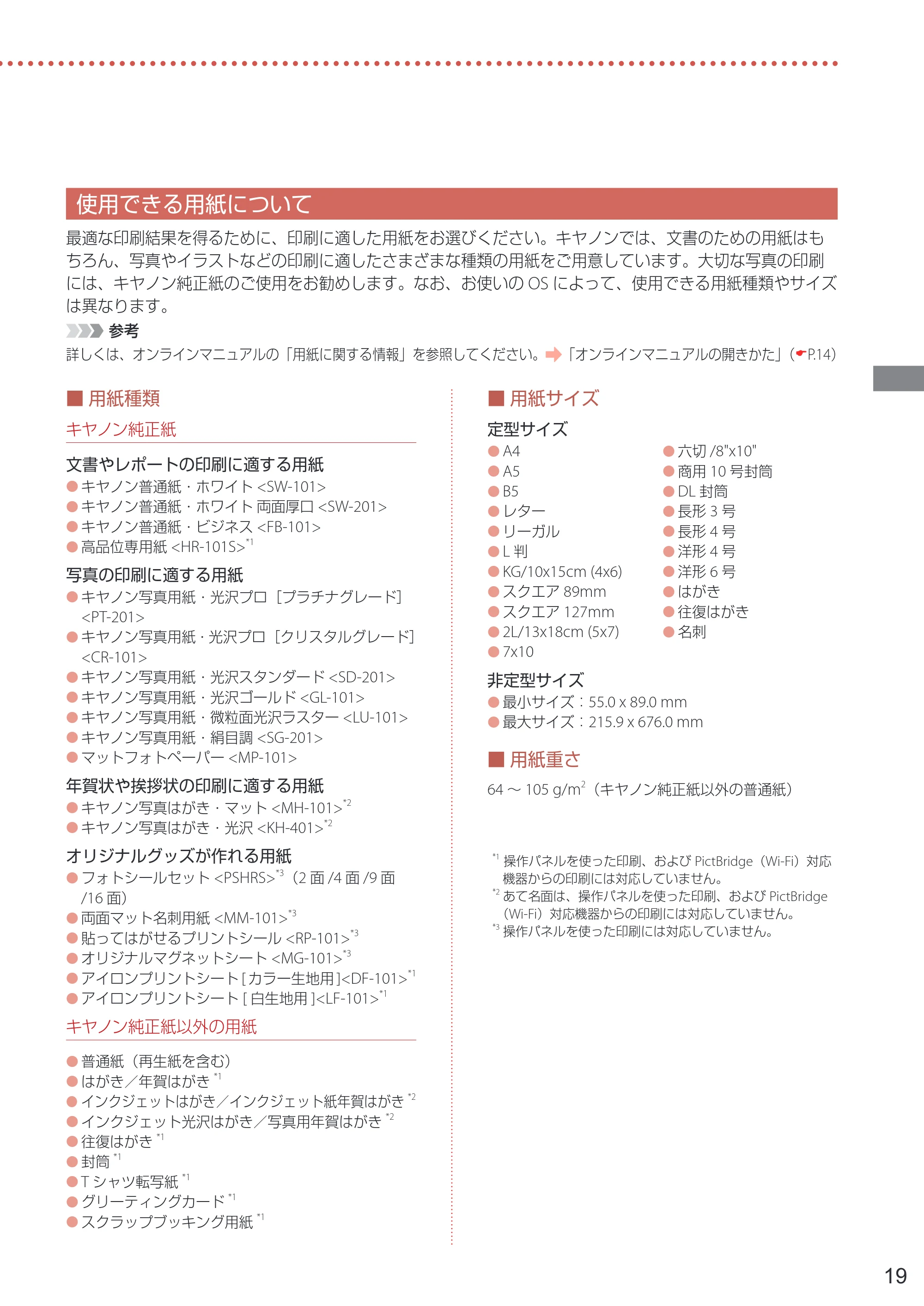 キヤノン PIXUS TS5430 設置・基本操作マニュアル 2021年10月27日掲載 （PDF：6.32MB） — 使用できる用紙について — 原本ページ — 21ページ