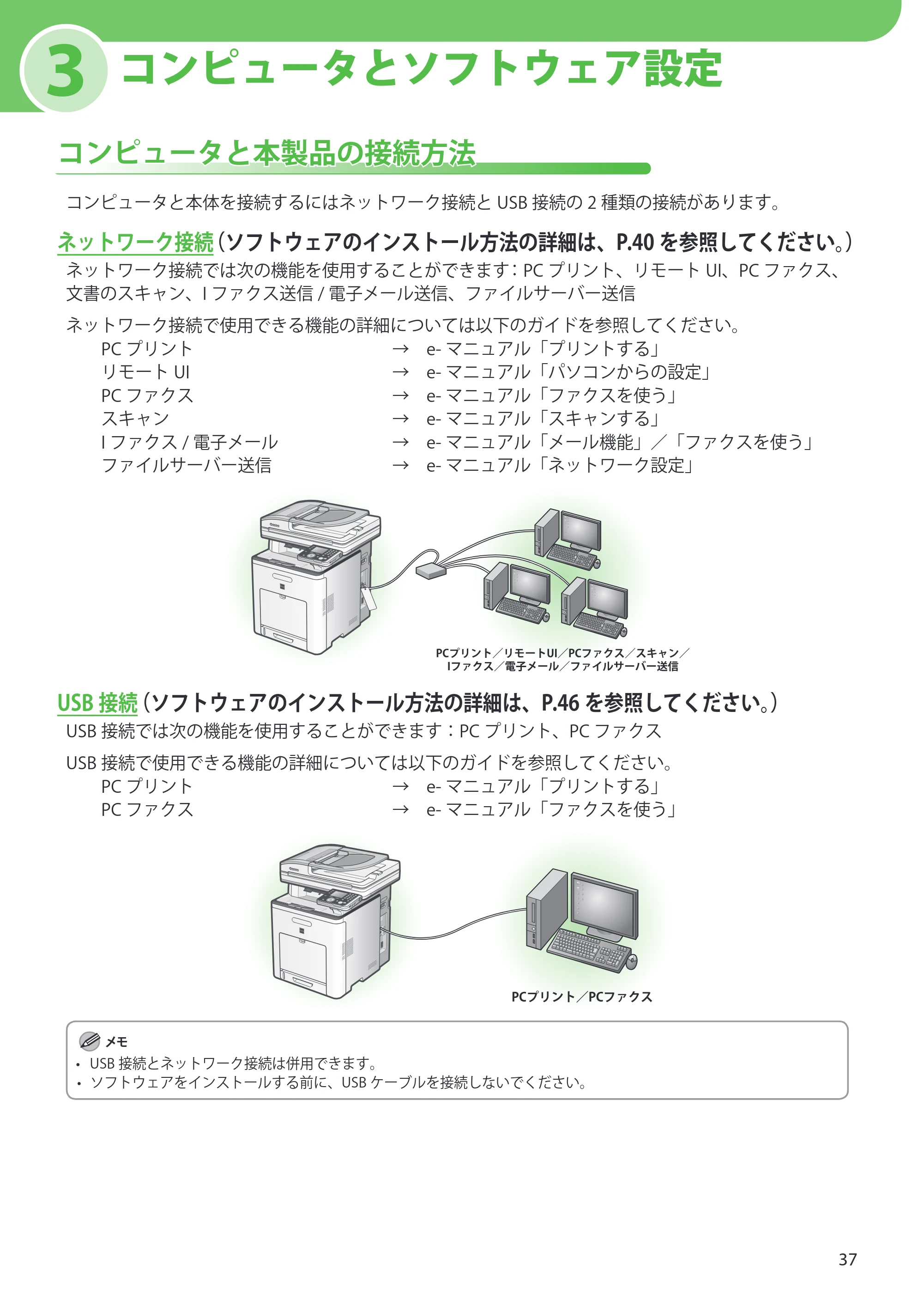 キヤノン MF8450 スタートアップガイド 2009年12月18日更新 （PDF形式／20.02Mバイト） — 3 コンピュータとソフトウェア設定 — 原本ページ — 39ページ