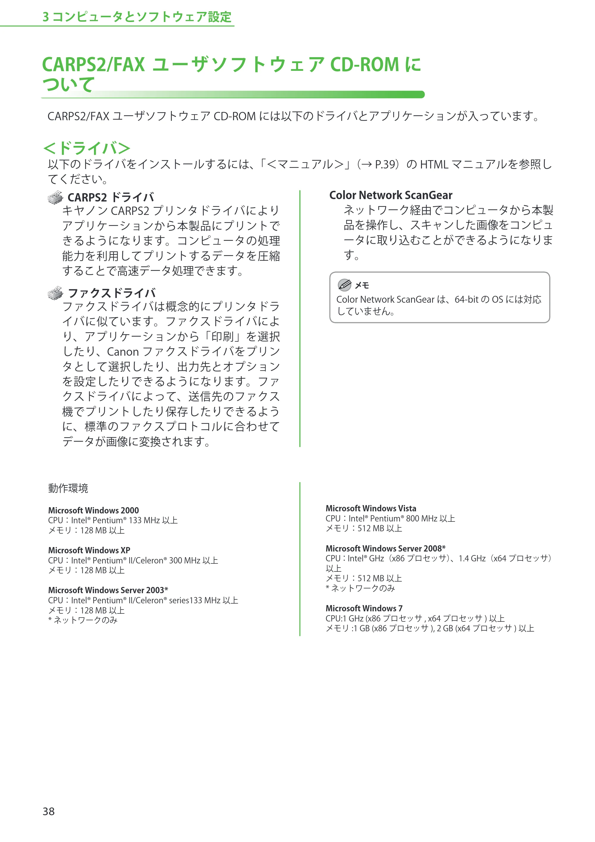 キヤノン MF8450 スタートアップガイド 2009年12月18日更新 （PDF形式／20.02Mバイト） — CARPS2/FAX ユーザソフトウェアCD-ROMについて — 原本ページ — 40ページ