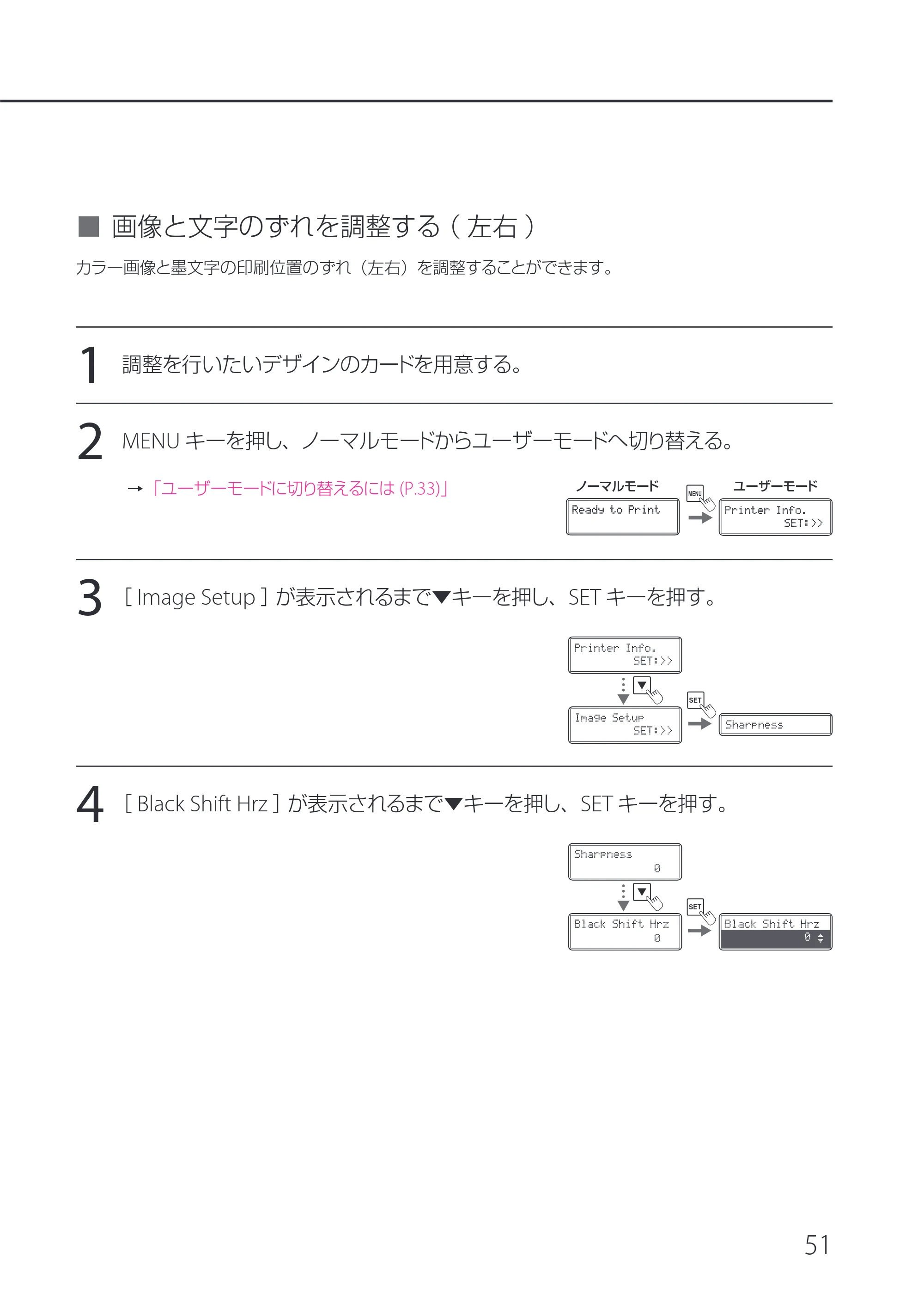 キヤノン IX-R7000 IX-R7000 操作ガイド 2026年9月17日更新（PDF：7.46MB） — 画像と文字のずれを調整する（左右） — 原本ページ — 55ページ