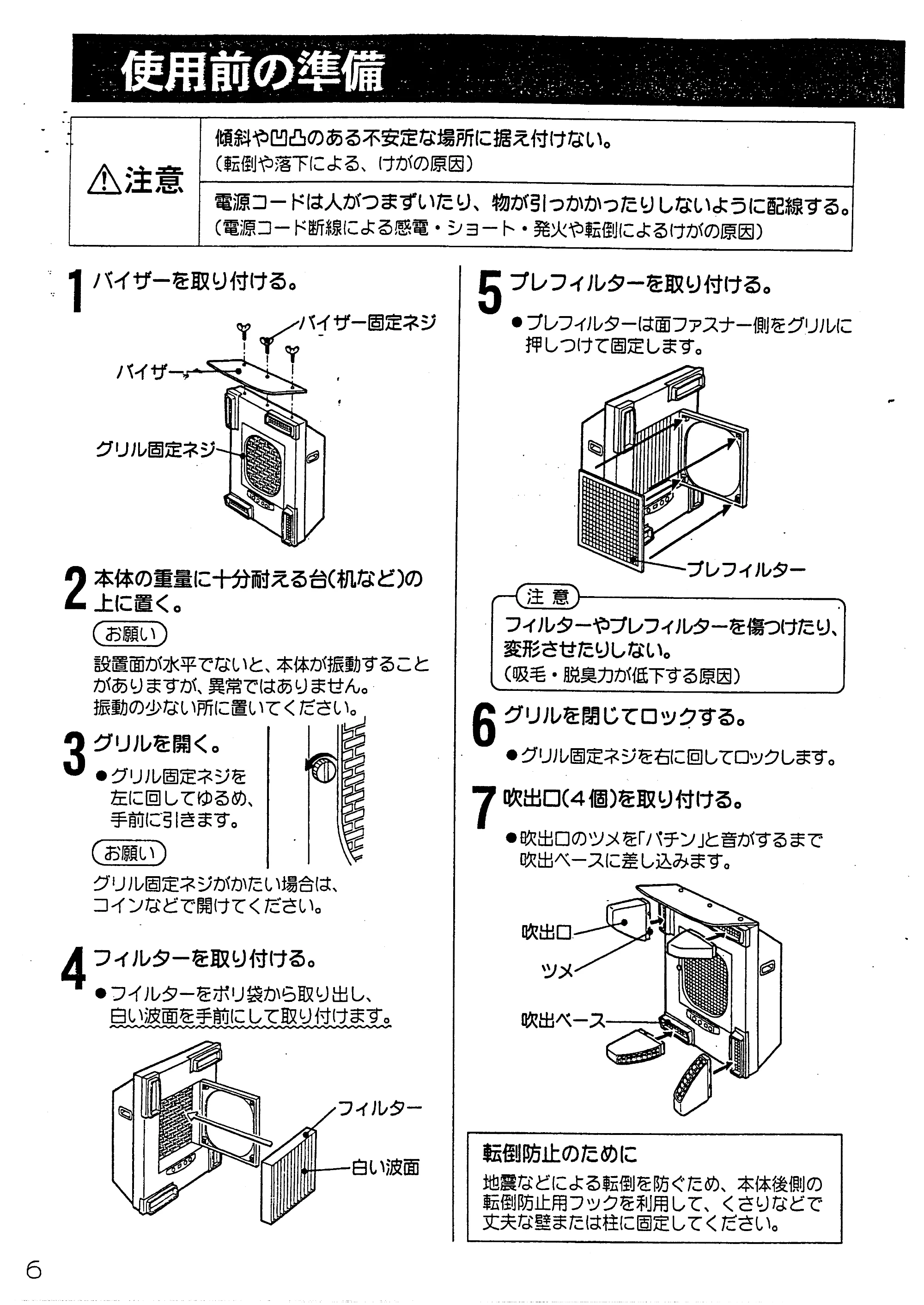 日立 PZ-G400 取扱説明書 — 使用前の準備 — 原本ページ — 6ページ