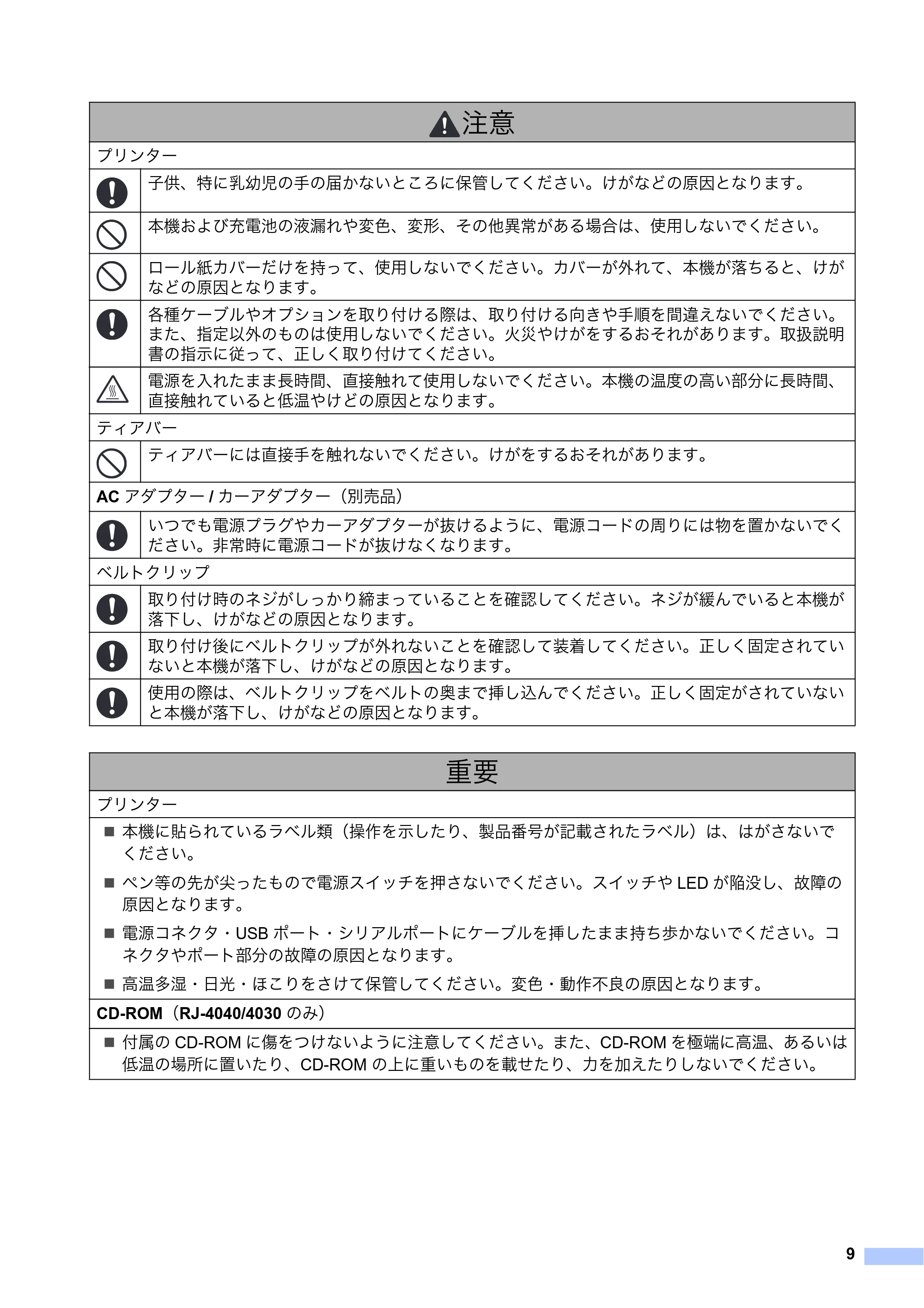 ブラザー RJ-4030 / RJ-4030Ai / RJ-4040 安全にお使いいただくために — 原本ページ — 10ページ