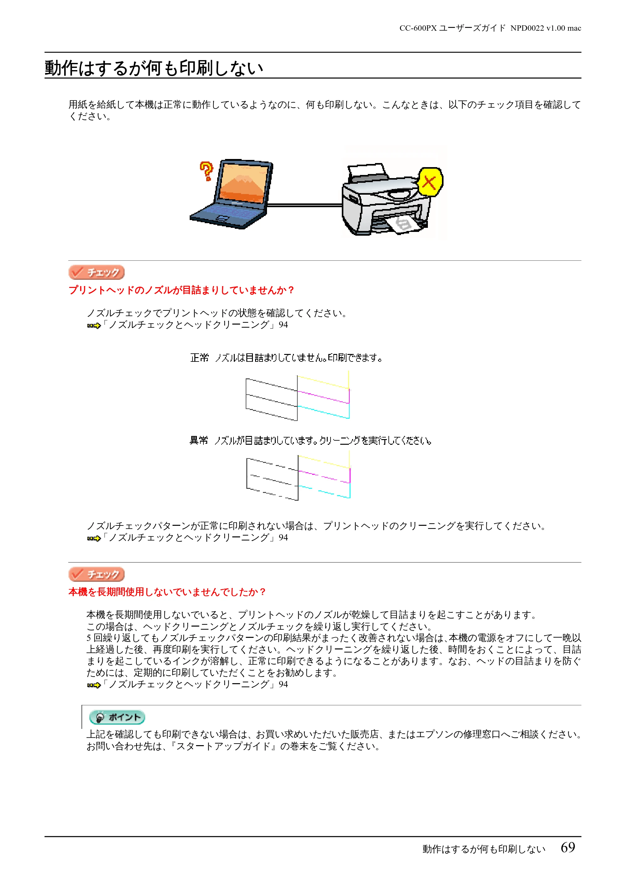エプソン CC-600PX ユーザーズガイド for Macintosh — 動作はするが何も印刷しない — 原本ページ — 69ページ