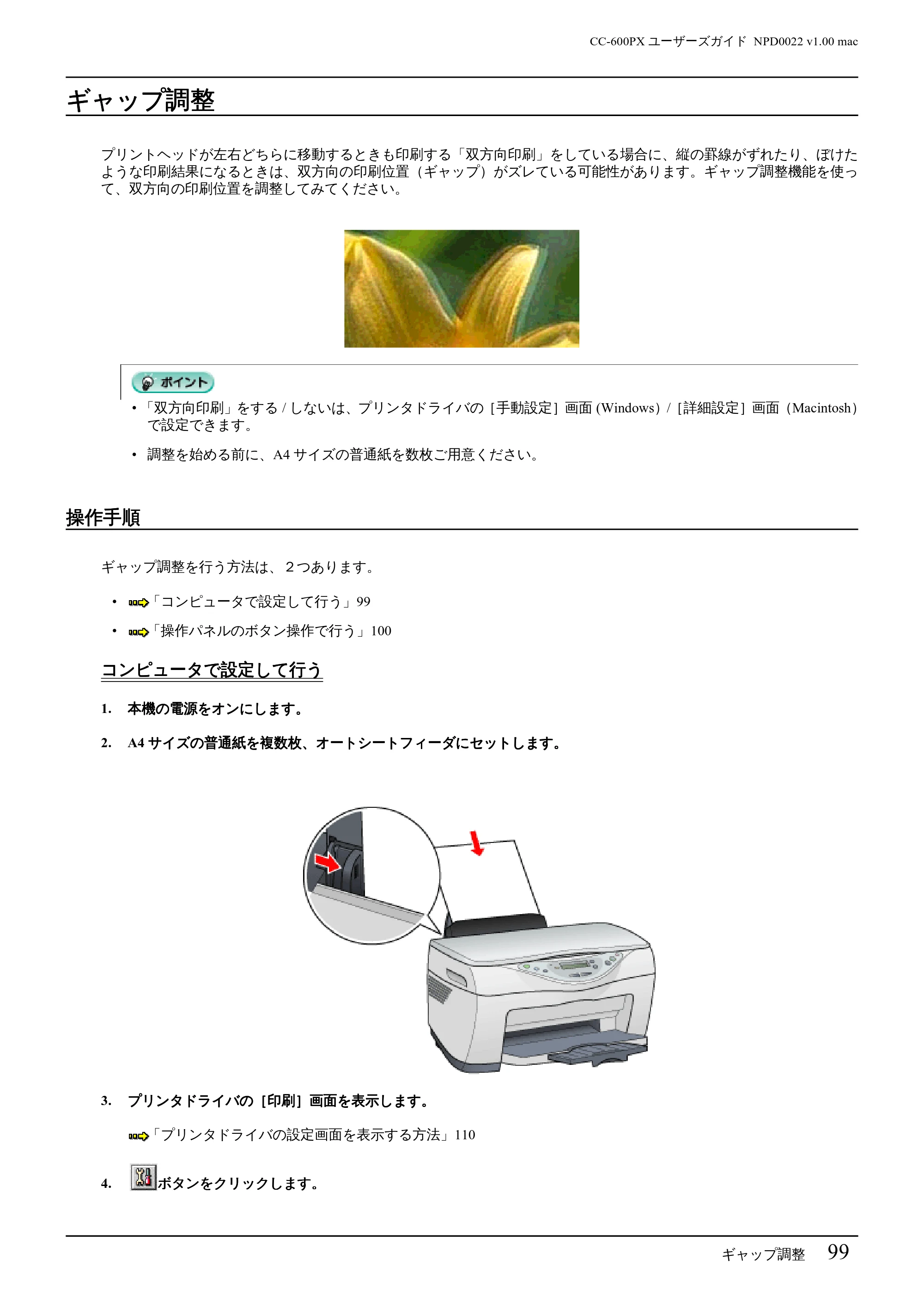 エプソン CC-600PX ユーザーズガイド for Macintosh — ギャップ調整 — 原本ページ — 99ページ