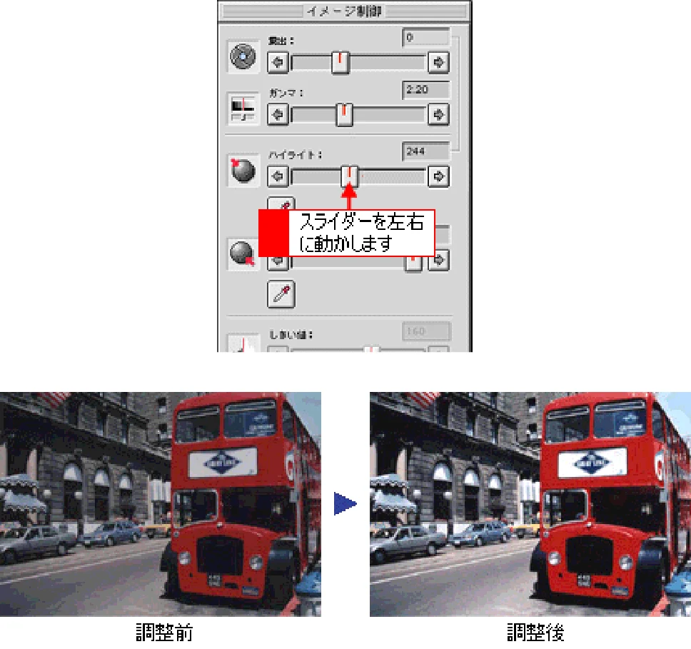 エプソン CC-600PX ユーザーズガイド for Macintosh — ハイライト(画像の最も明るい部分)を調整しよう167 — 図版 167-2 — 167ページ