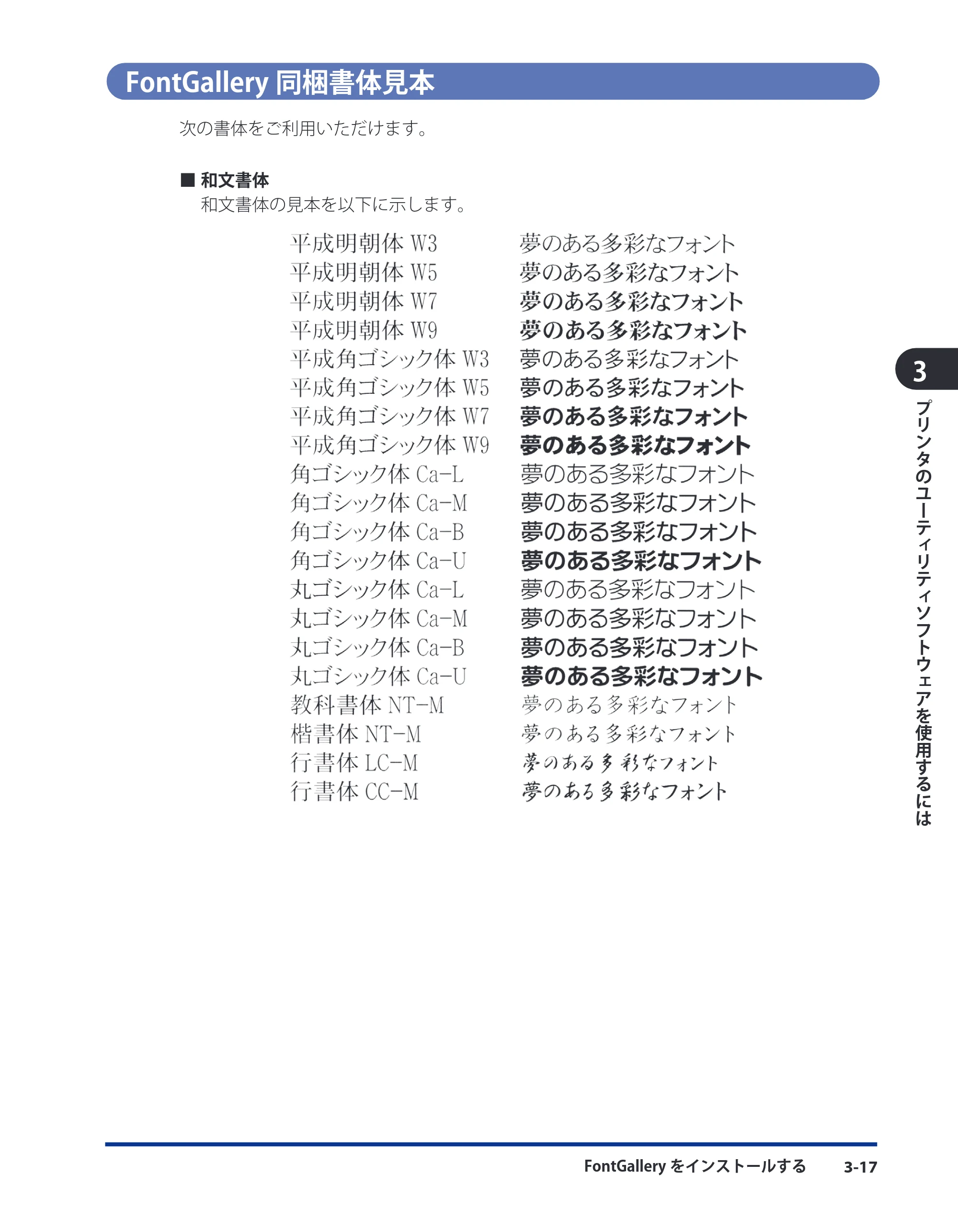 キヤノン CARPS2 ソフトウエアガイド CARPS2 ソフトウエアガイド （PDF形式／7.35Mバイト） — FontGallery同梱書体見本 — 原本ページ — 115ページ