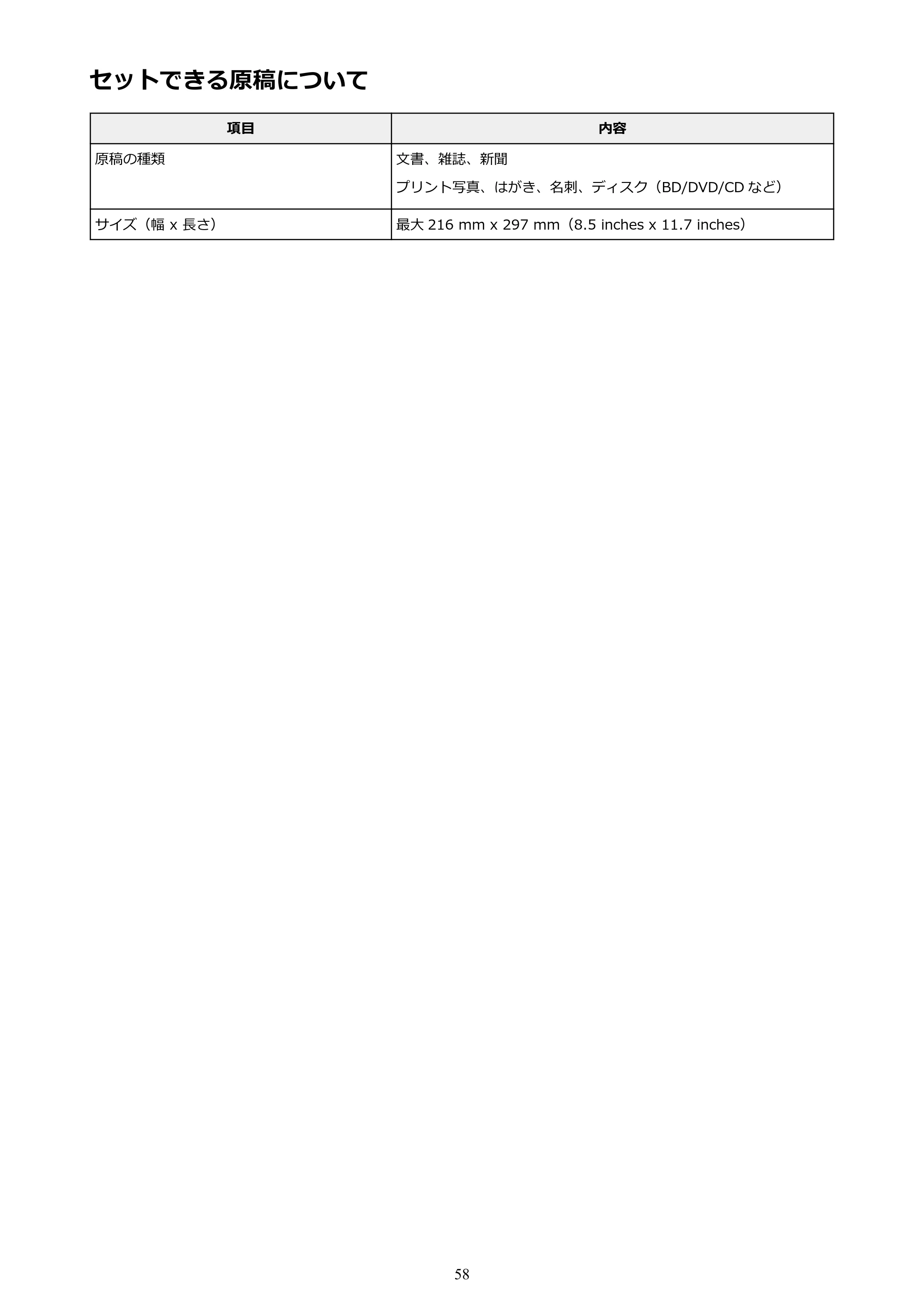 キヤノン PIXUS TS3130S/PIXUS TS3130 電子マニュアル PDF版（Mac版）（PDF：7.05MB） — セットできる原稿について — 原本ページ — 58ページ