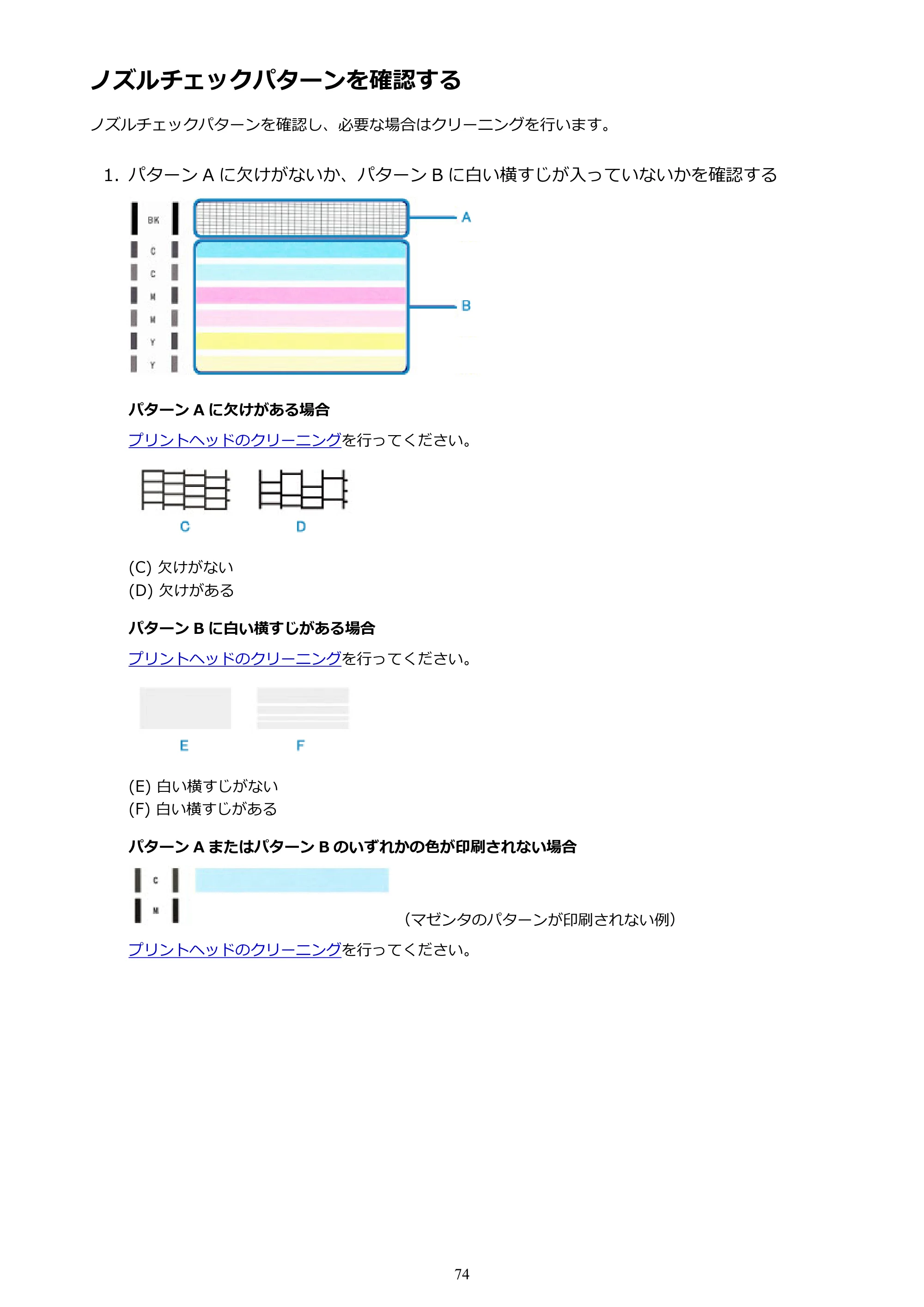 キヤノン PIXUS TS3130S/PIXUS TS3130 電子マニュアル PDF版（Mac版）（PDF：7.05MB） — ノズルチェックパターンを確認する — 原本ページ — 74ページ