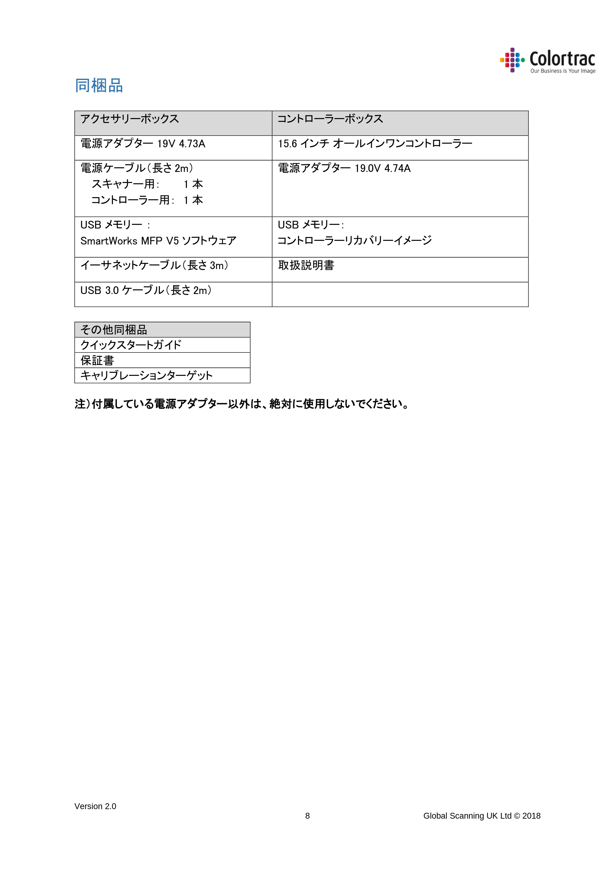キヤノン TX-2000/TX-3000/TX-4000/TX-2000 MFP/TX-3000 MFP/TX-4000 MFP SmartWorks MFP5（ver.5.3用）取扱説明書 2019年8月22日掲載 （PDF形式／8.12Mバイト） — 同梱品 — 原本ページ — 8ページ