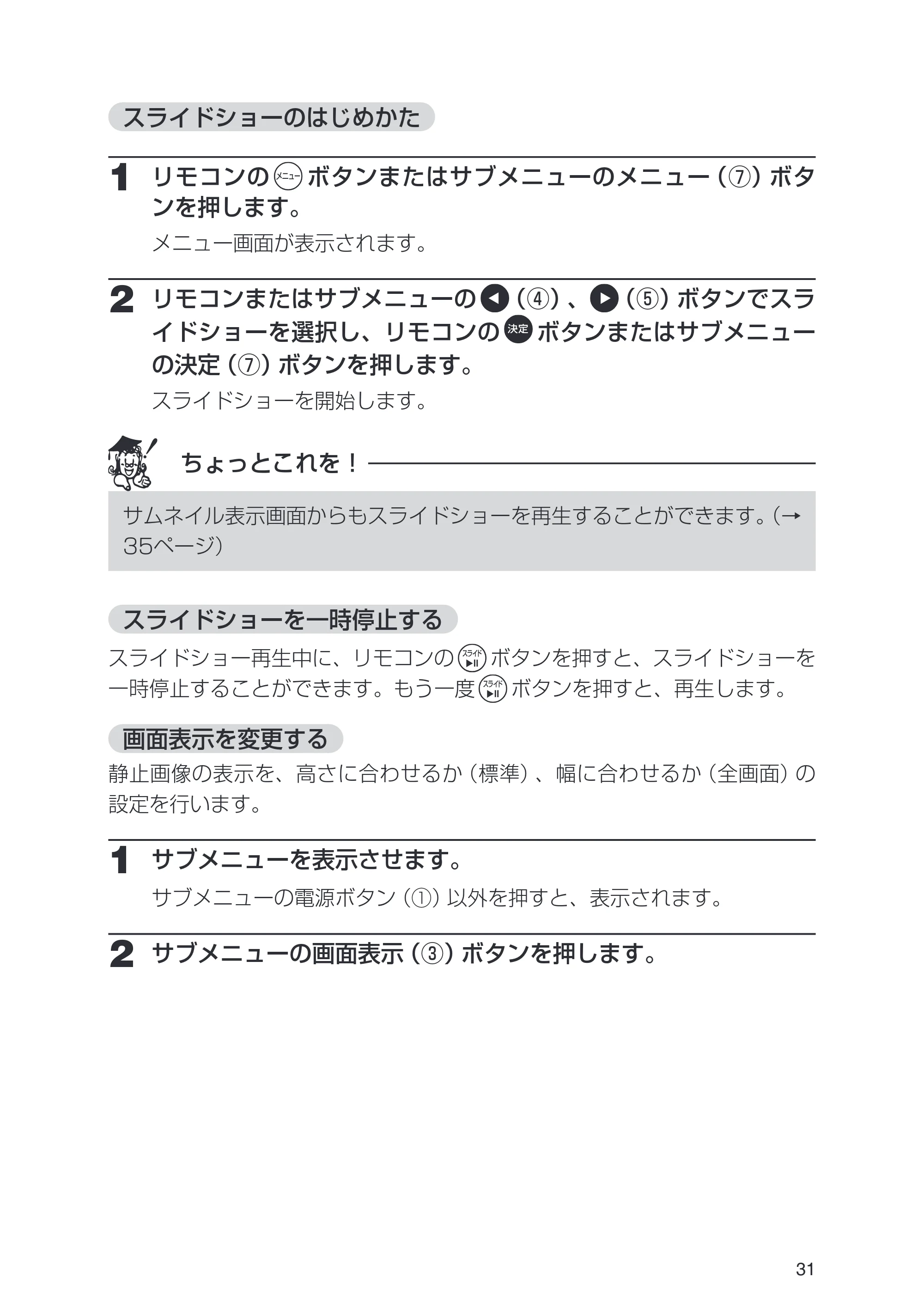 日立 HPF-A7 取扱説明書 — スライドショーのはじめかた — 原本ページ — 31ページ