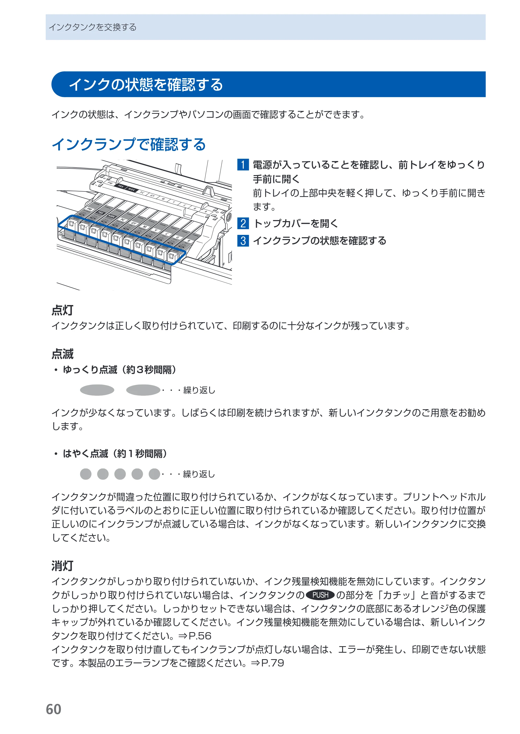 キヤノン PIXUS Pro9500 Mark II 基本操作ガイド （PDF形式／15.82Mバイト） — インクの状態を確認する — 原本ページ — 62ページ