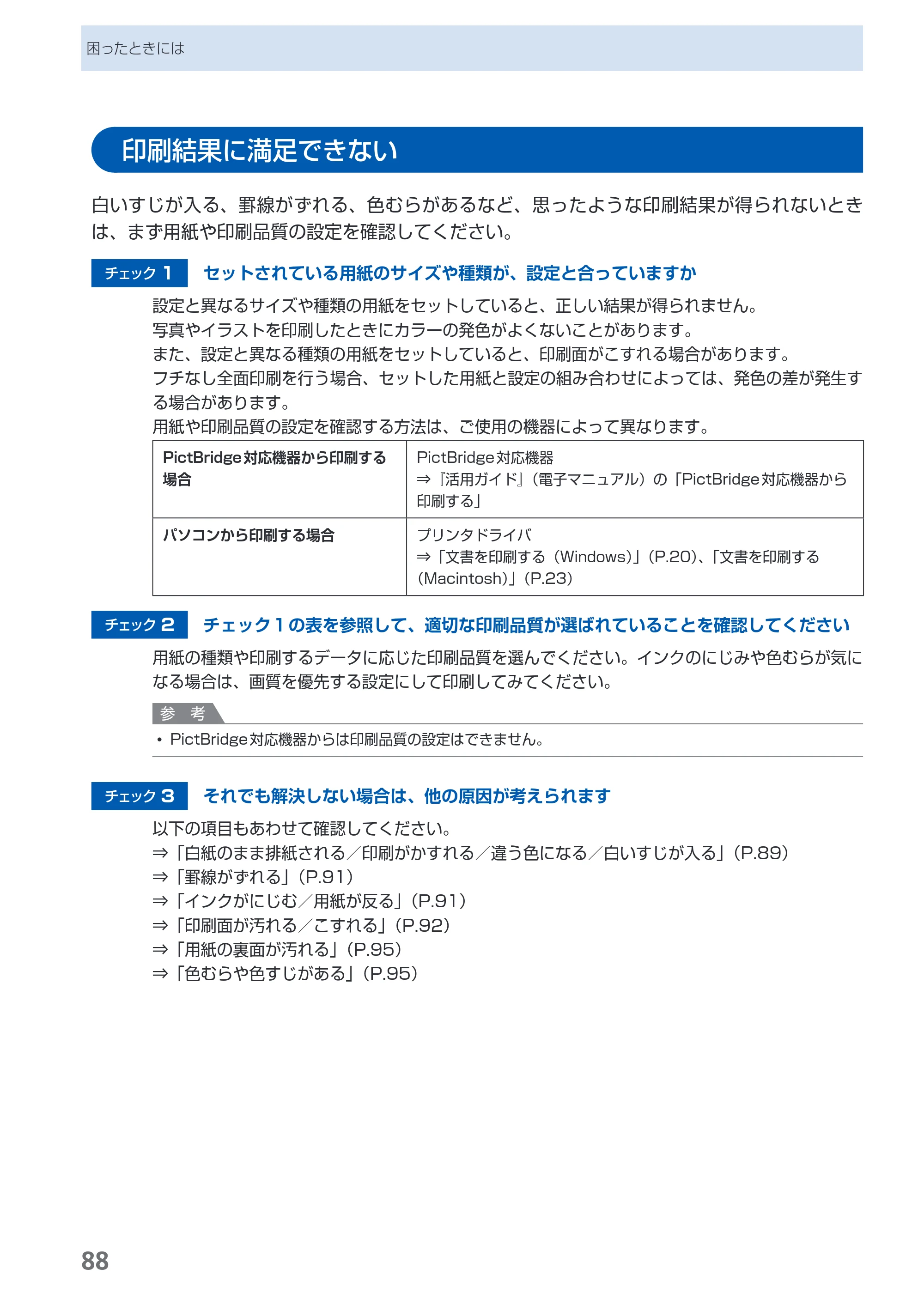 キヤノン PIXUS Pro9500 Mark II 基本操作ガイド （PDF形式／15.82Mバイト） — 印刷結果に満足できない — 原本ページ — 90ページ