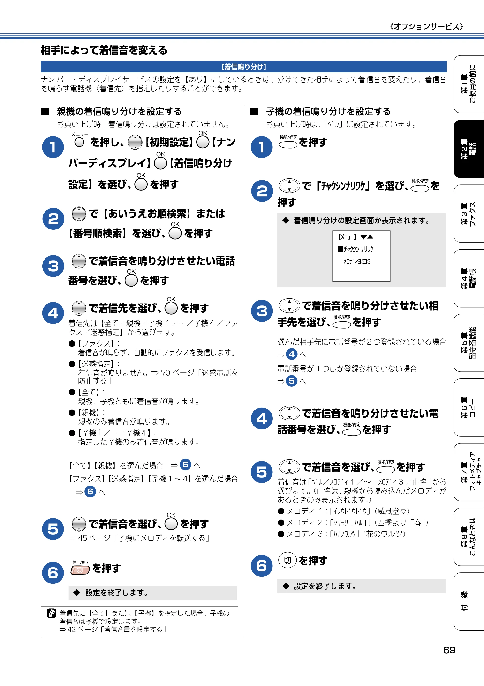 ブラザー MFC-830CLN / MFC-830CLWN / MFC-840CLN 取扱説明書（本体） — 相手によって着信音を変える — 原本ページ — 70ページ