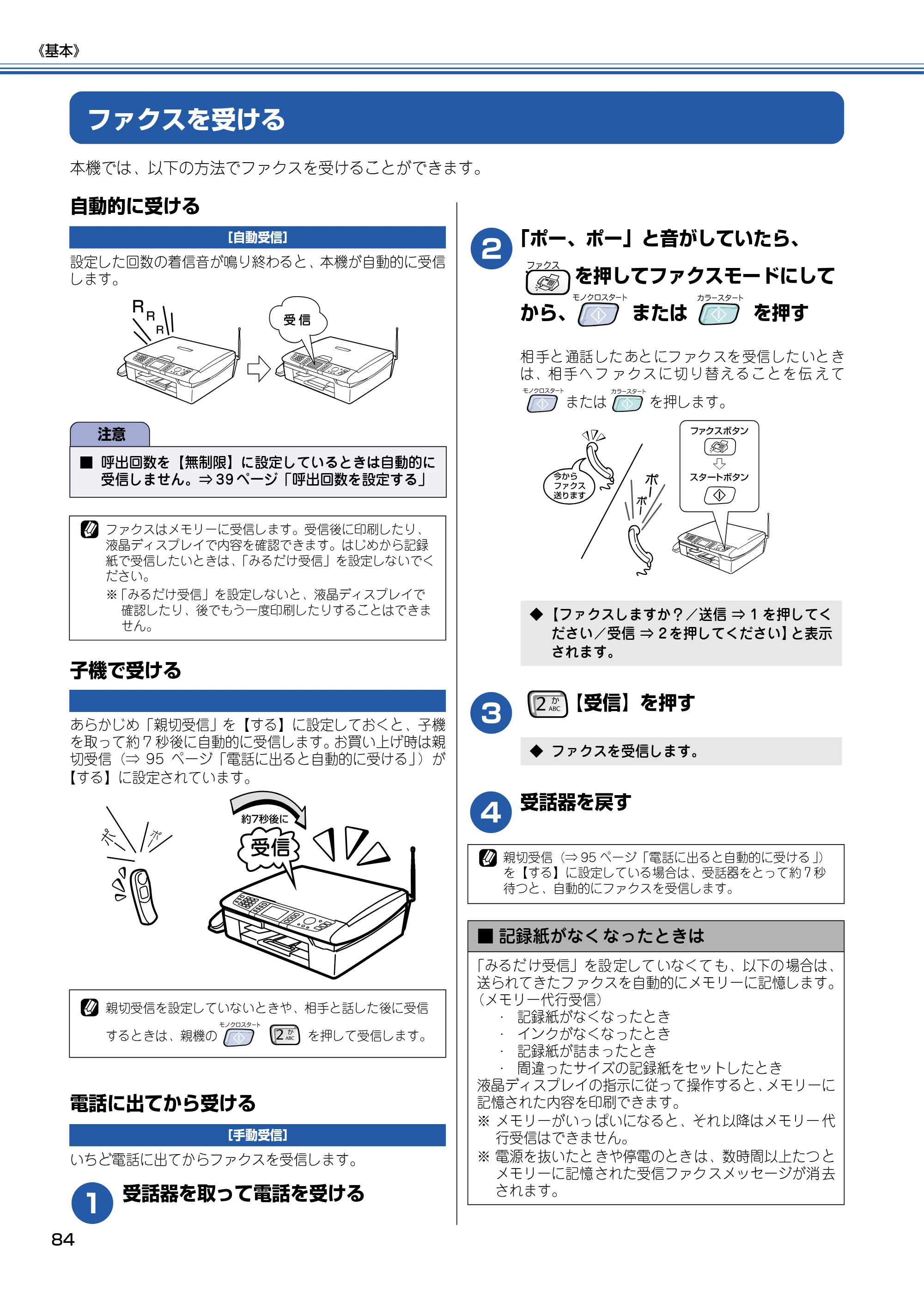 ブラザー MFC-830CLN / MFC-830CLWN / MFC-840CLN 取扱説明書（本体） — ファクスを受ける — 原本ページ — 85ページ
