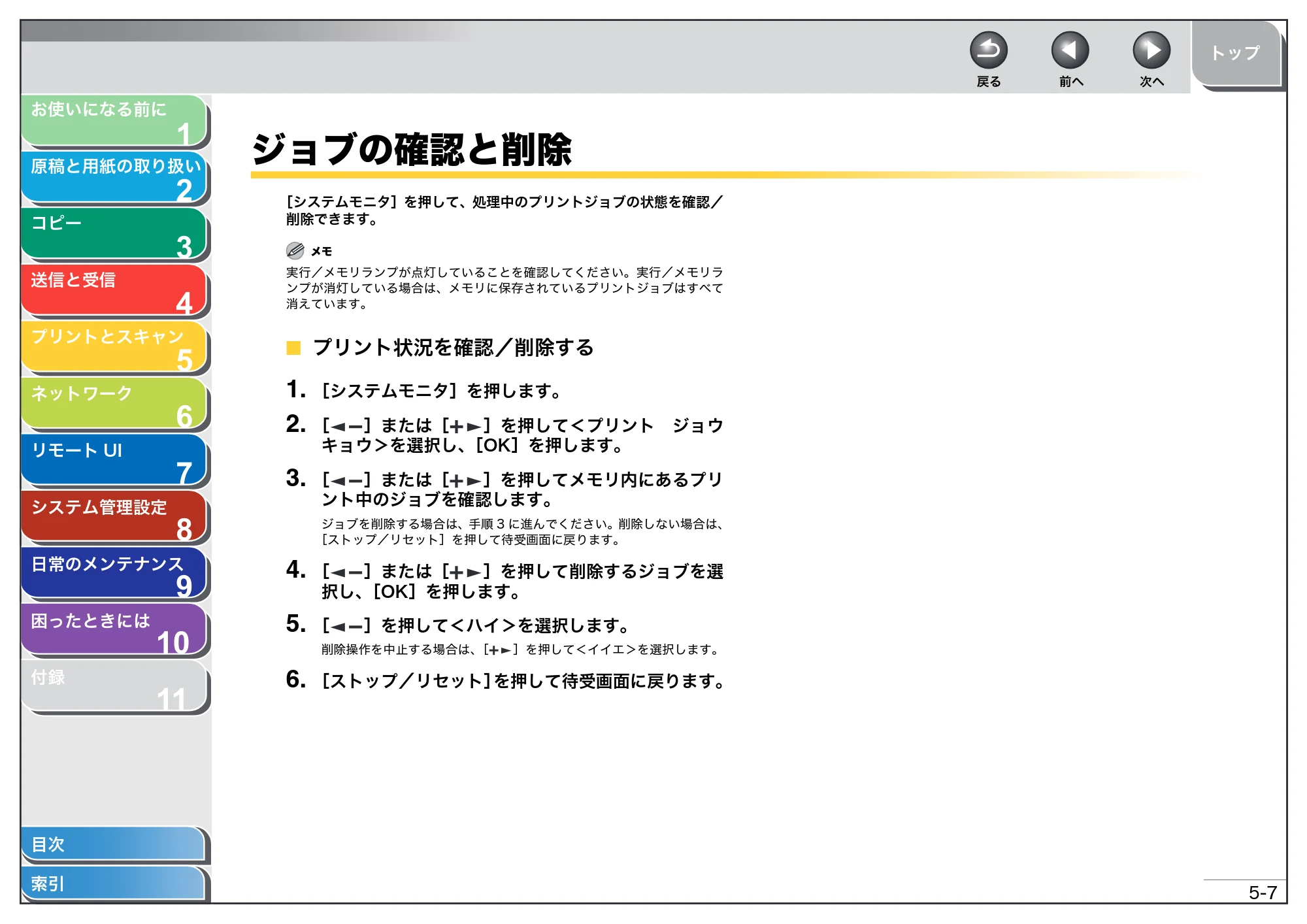 キヤノン MF4270 操作ガイド（総合編） （PDF形式／11.49Mバイト） — ジョブの確認と削除 — 原本ページ — 91ページ