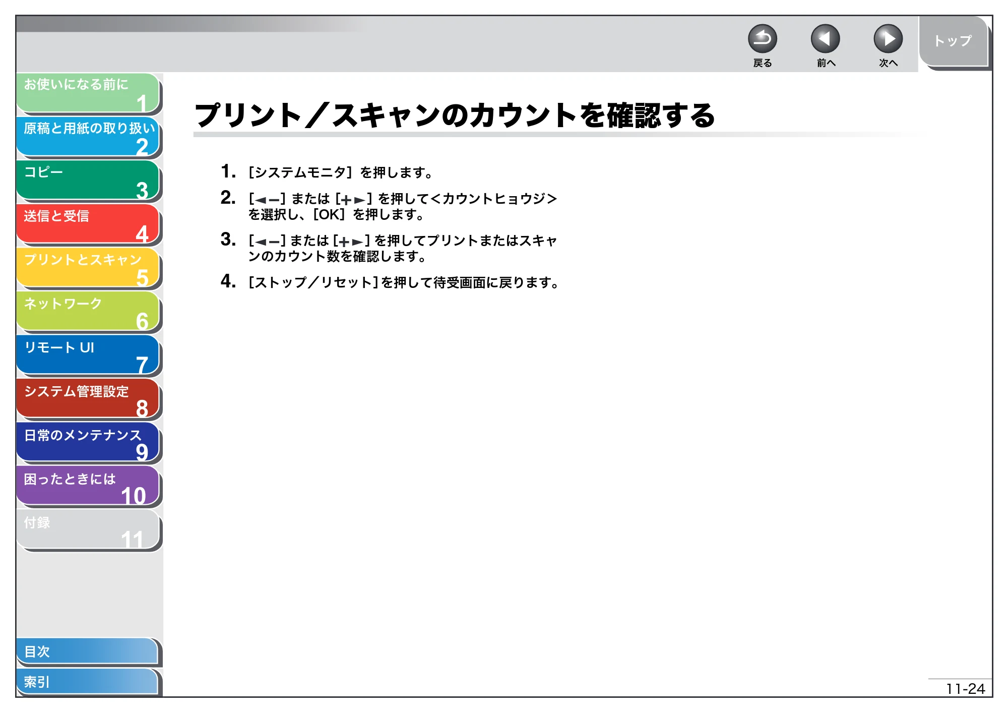 キヤノン MF4270 操作ガイド（総合編） （PDF形式／11.49Mバイト） — プリント／スキャンのカウントを確認する — 原本ページ — 205ページ
