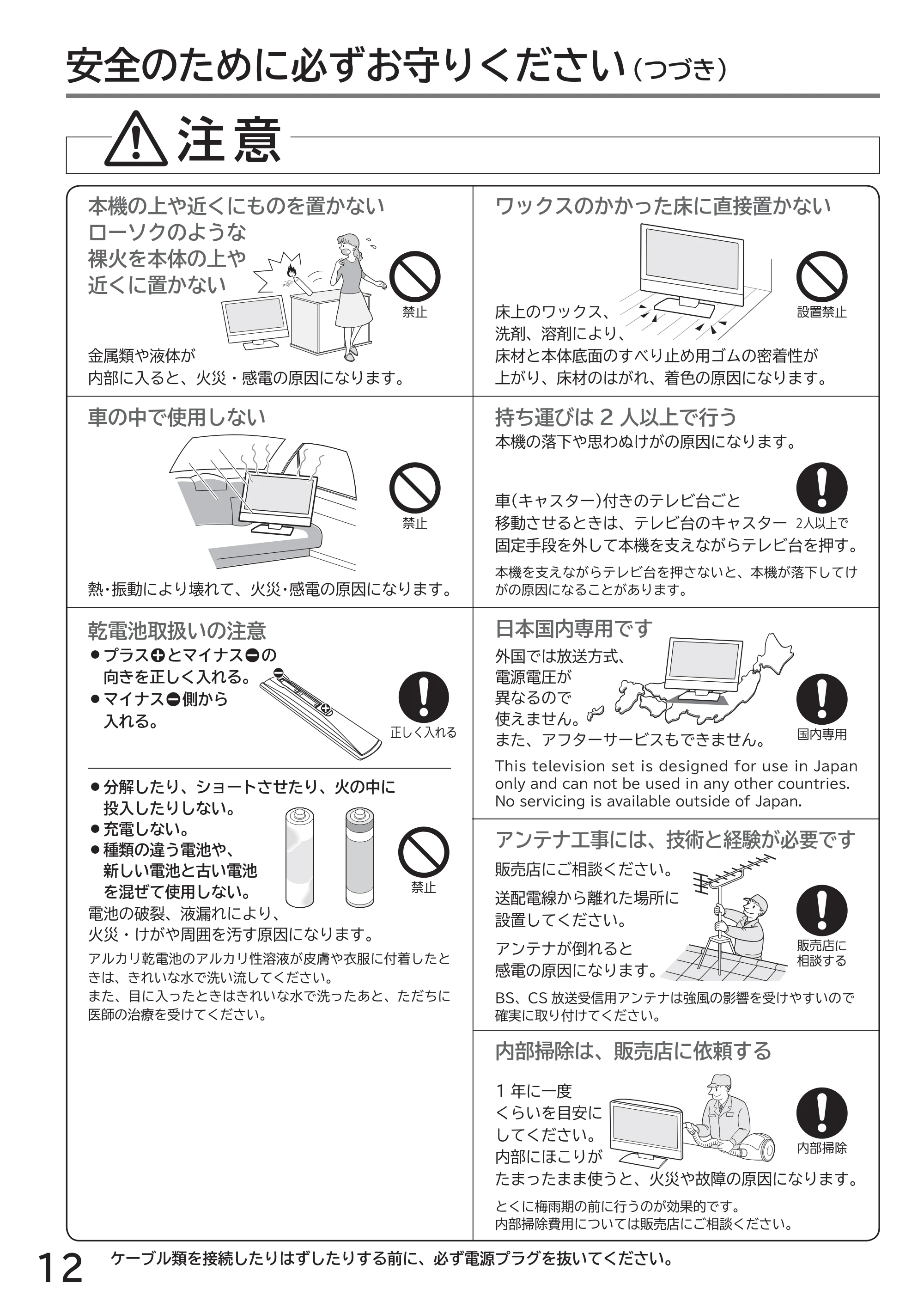 日立 L43-GP35 / L32-GP35 取扱説明書 — 安全のために必ずお守りください(つづき) — 原本ページ — 12ページ
