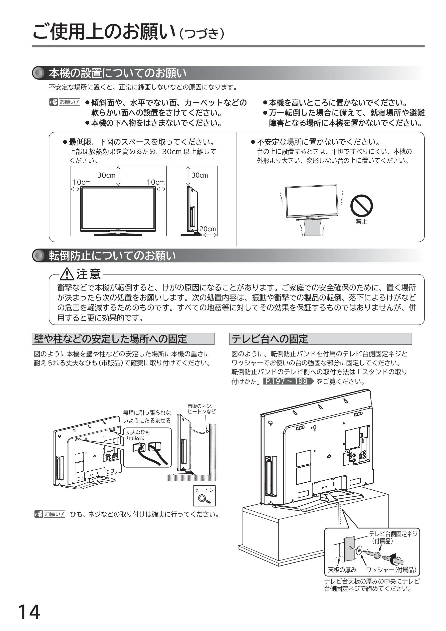 日立 L43-GP35 / L32-GP35 取扱説明書 — ご使用上のお願い(つづき) — 図版 14-1 — 14ページ
