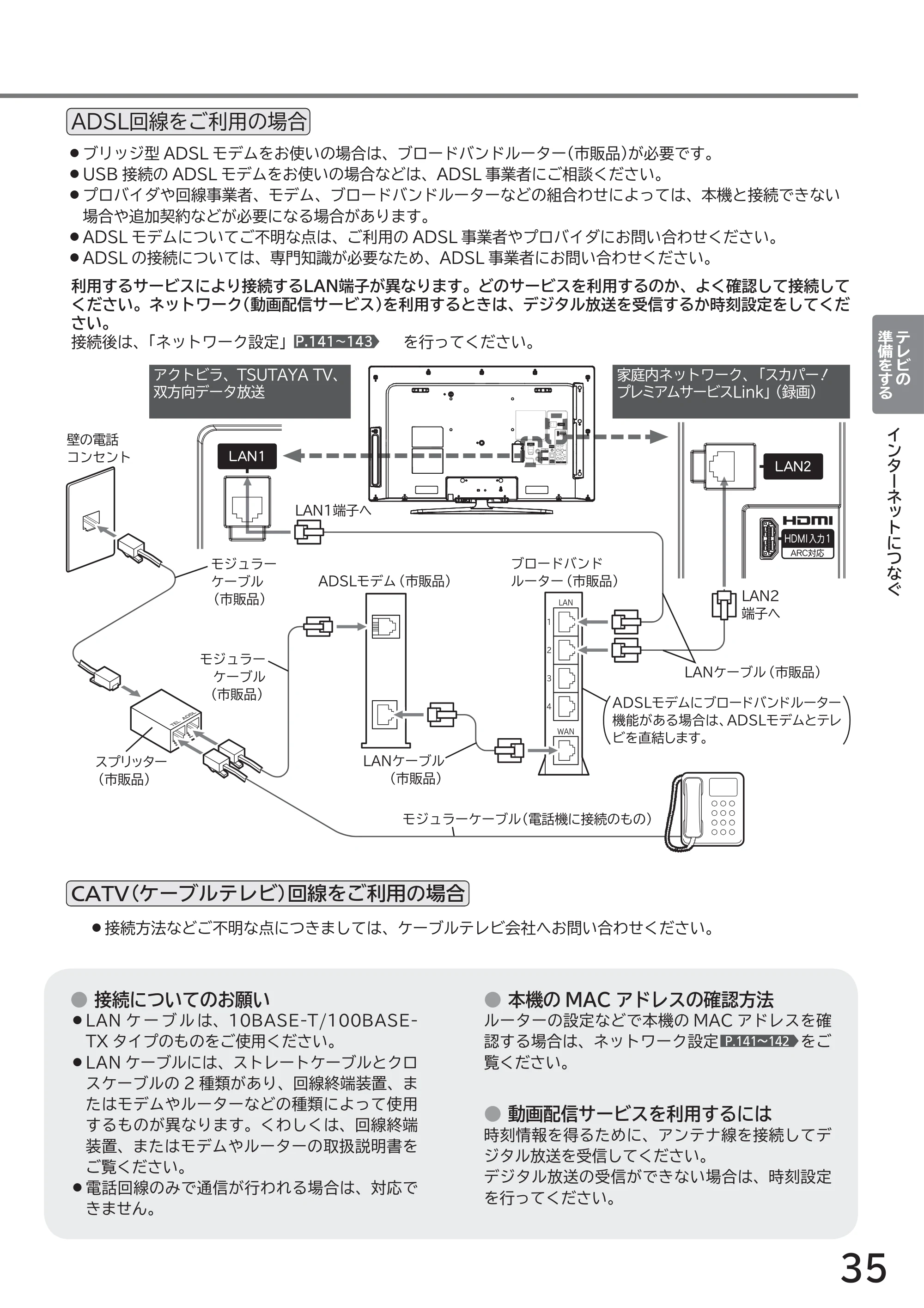 日立 L43-GP35 / L32-GP35 取扱説明書 — ADSL回線をご利用の場合 — 原本ページ — 35ページ