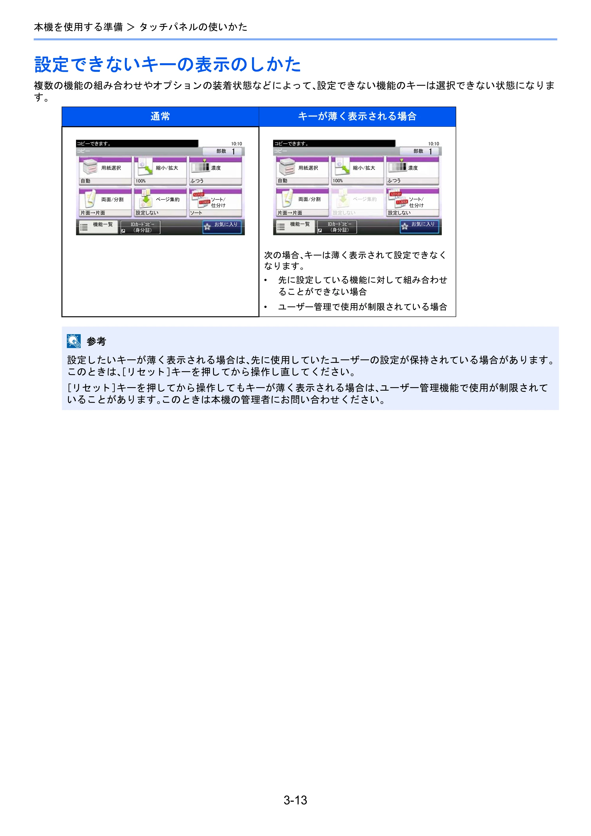 京セラ TASKalfa 2510i/2510i+ / TASKalfa 2520i/2520i+ TASKalfa 2520i/2520i+/2510i/2510i+ 使用説明書 — 設定できないキーの表示のしかた — 原本ページ — 135ページ