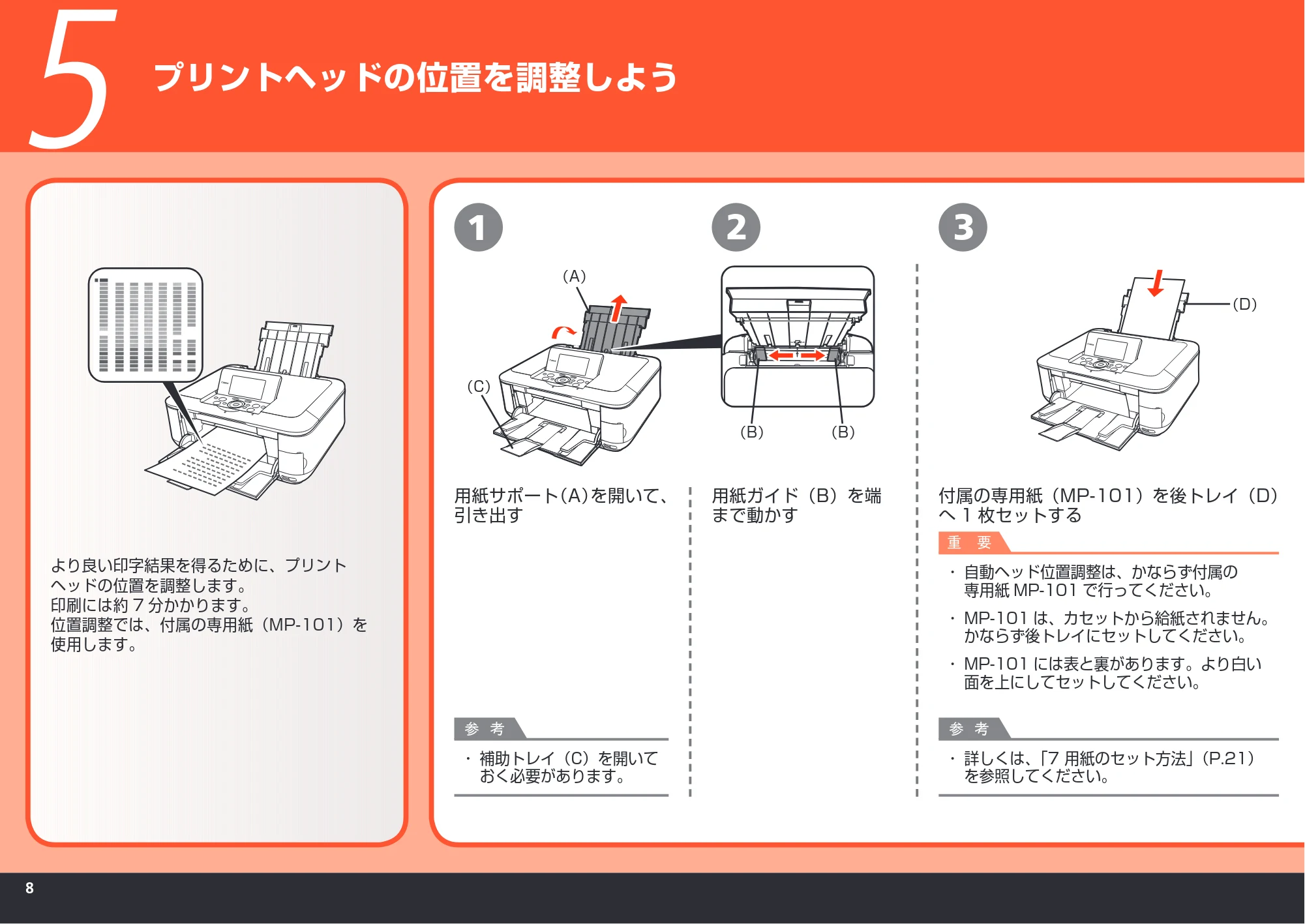 キヤノン PIXUS MP630 かんたんスタートガイド (PDF形式/5.34Mバイト) — プリントヘッドの位置を調整しよう — 原本ページ — 10ページ