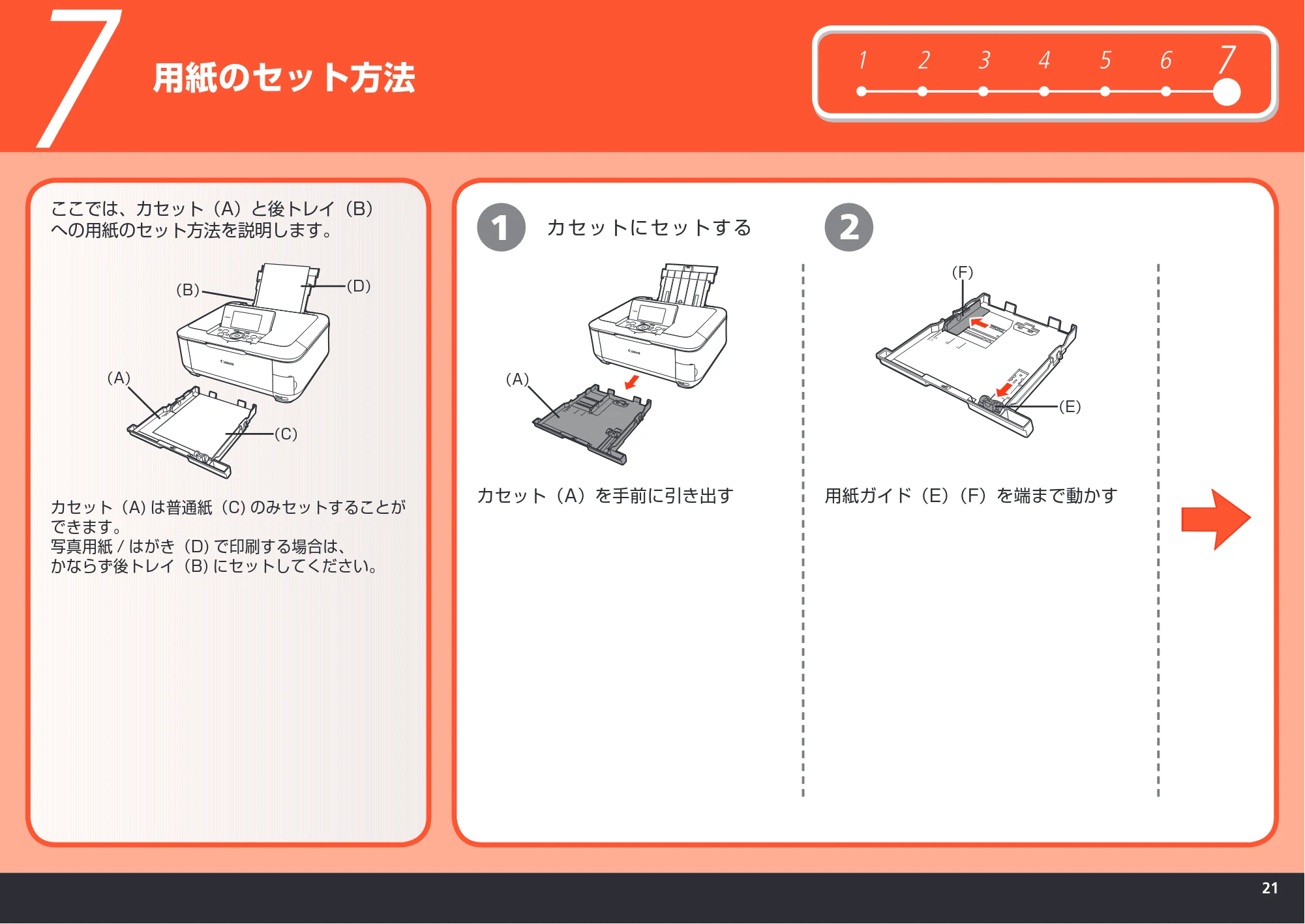 キヤノン PIXUS MP630 かんたんスタートガイド (PDF形式/5.34Mバイト) — 用紙のセット方法 — 原本ページ — 23ページ