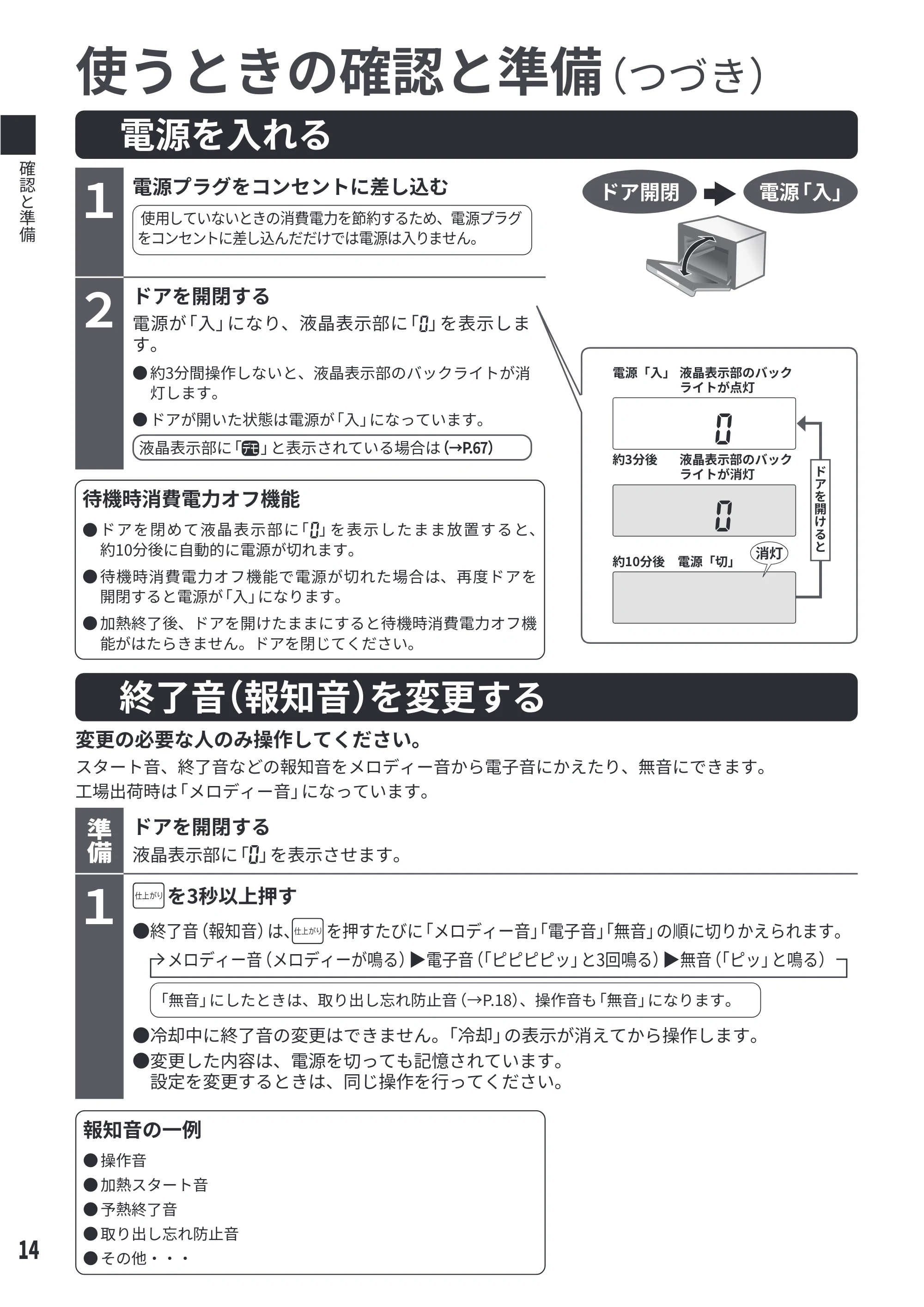 日立 MRO-S8E 取扱説明書 — 電源を入れる — 原本ページ — 14ページ