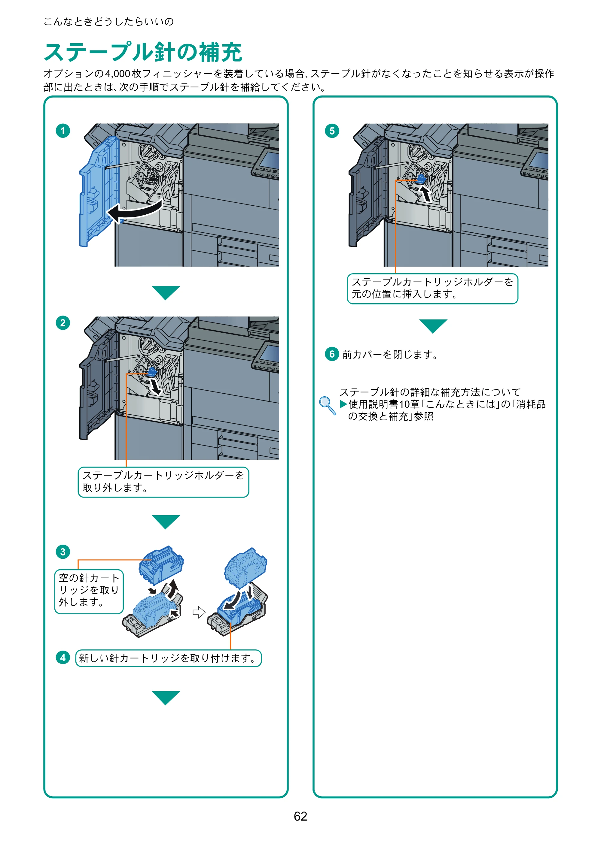 京セラ TASKalfa 7002i / TASKalfa 8002i TASKalfa 8002i/7002i クイックガイド — ステープル針の補充 — 原本ページ — 62ページ