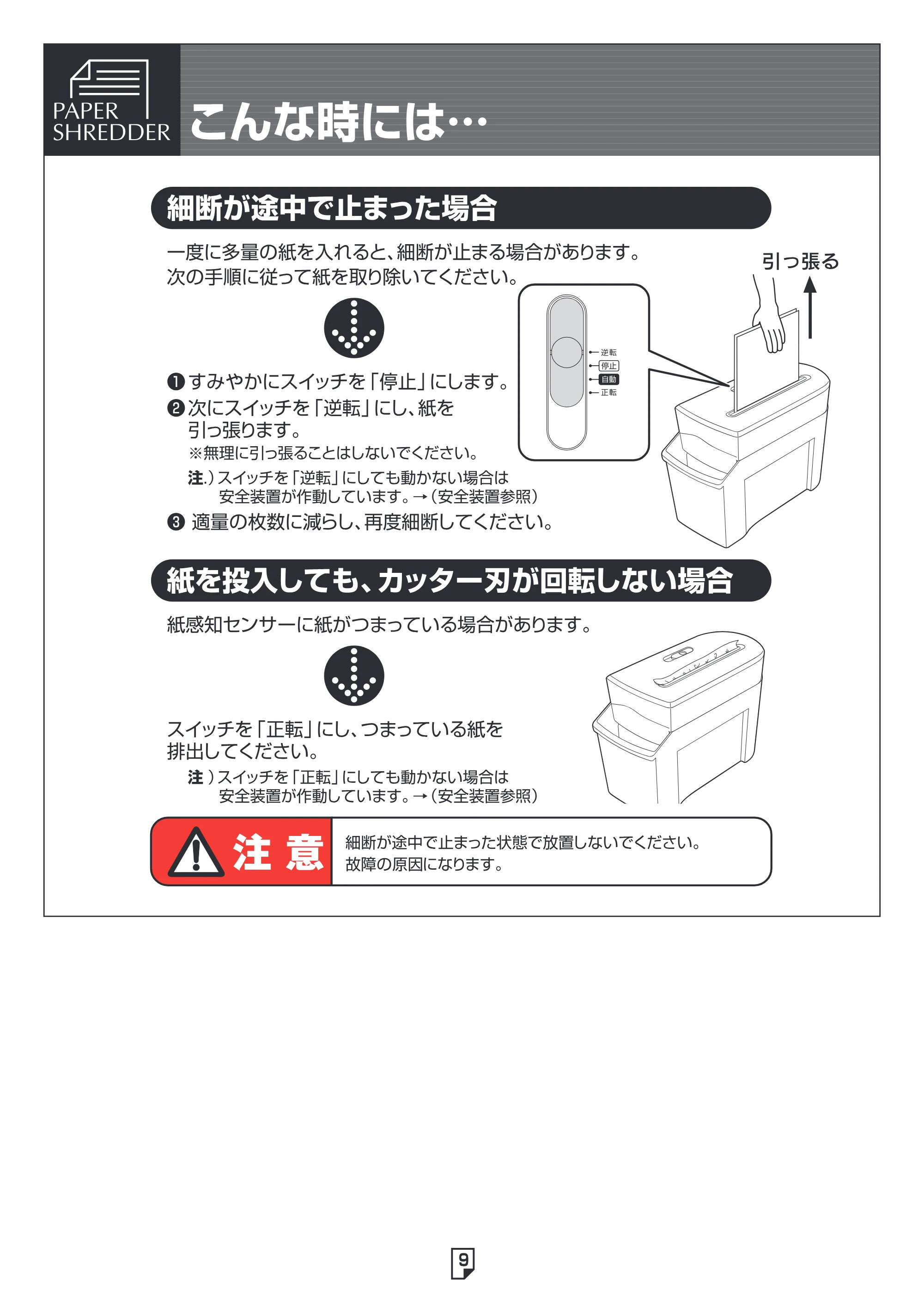 アイリスオーヤマ ペーパーシュレッダー P5EW 取扱説明書 — 原本ページ — 9ページ